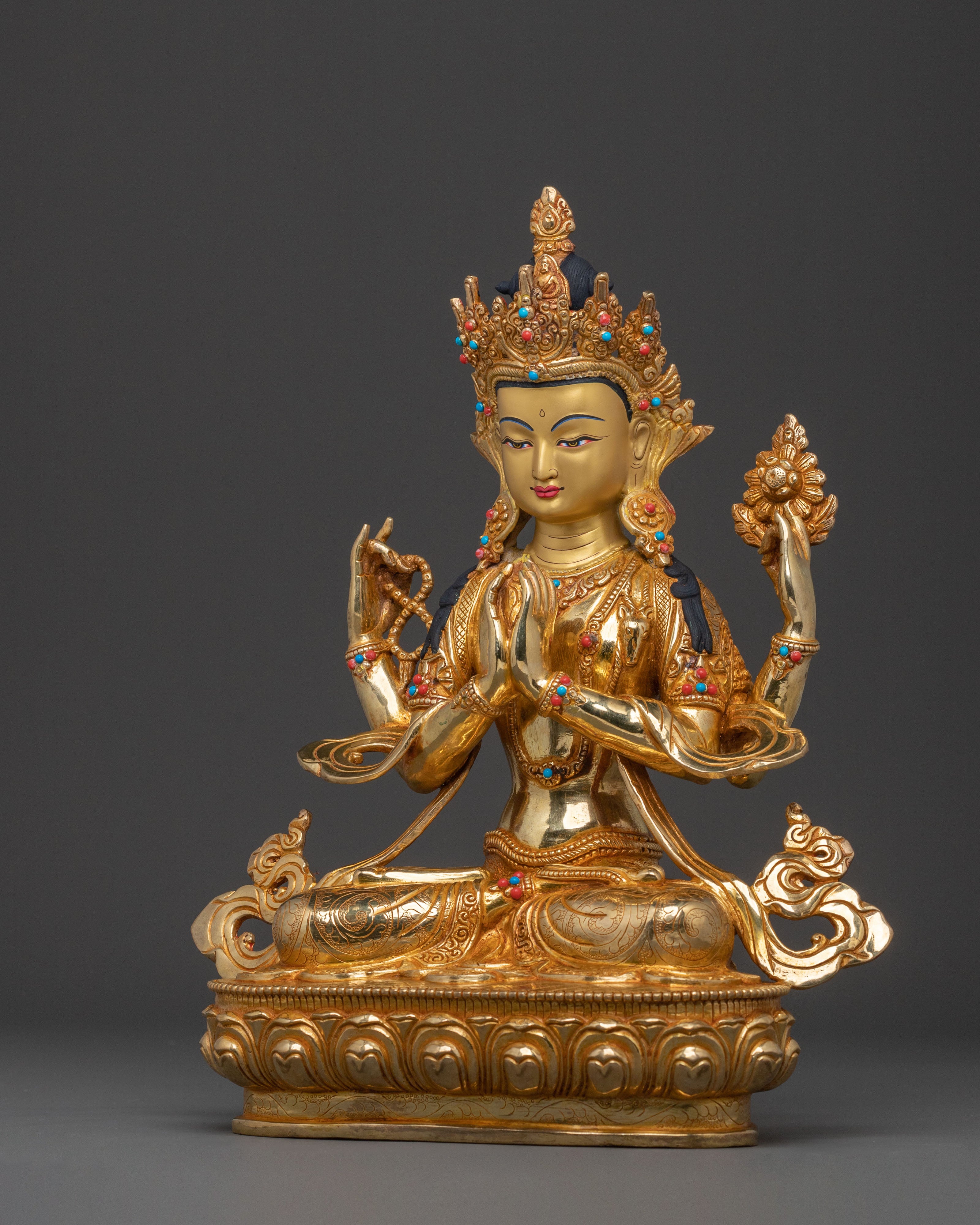 Chenrezig 24K Gold Gilded Statue: Divine Presence