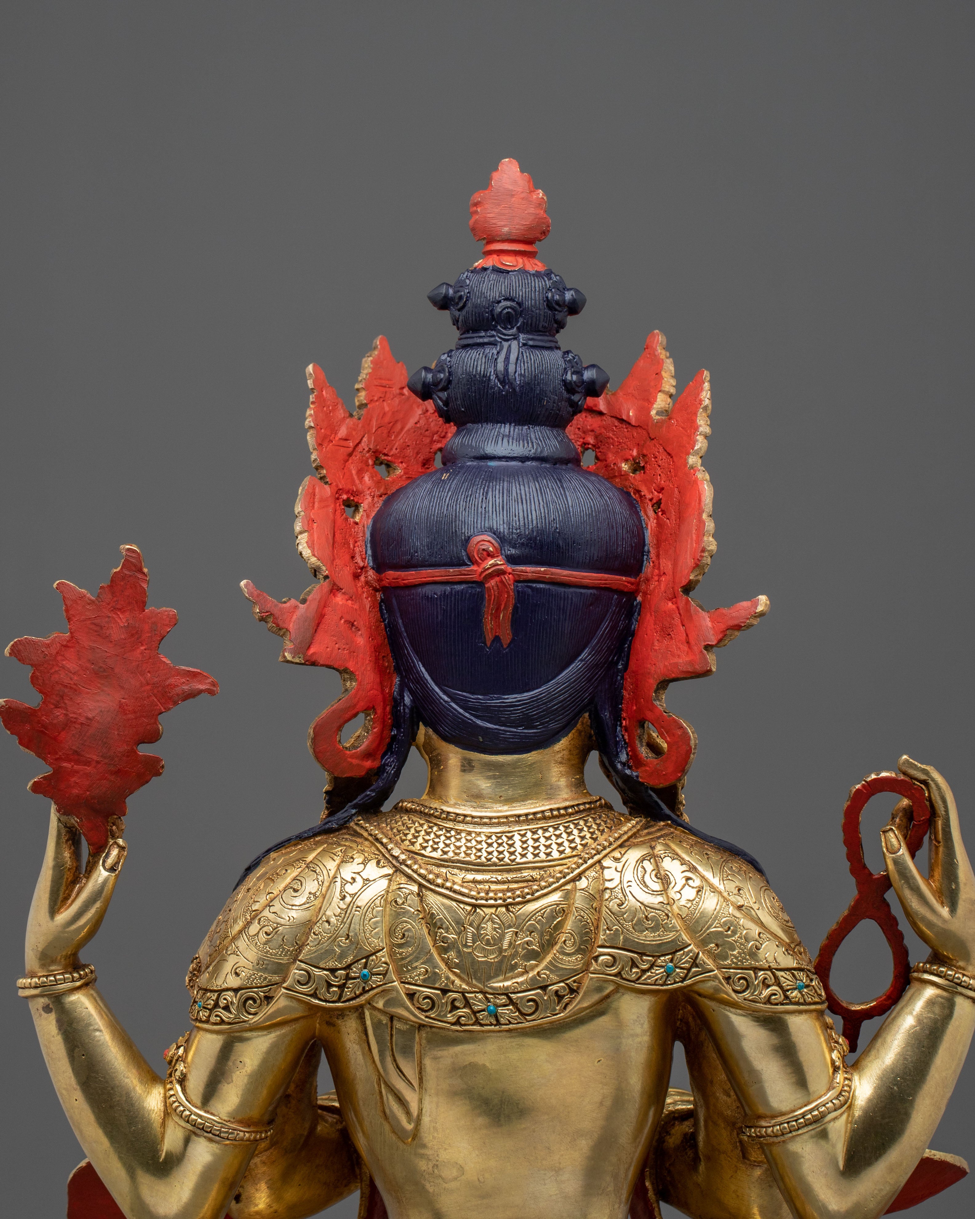 Four-Armed Chenrezig Sculpture | 31.5cm Golden Figurine