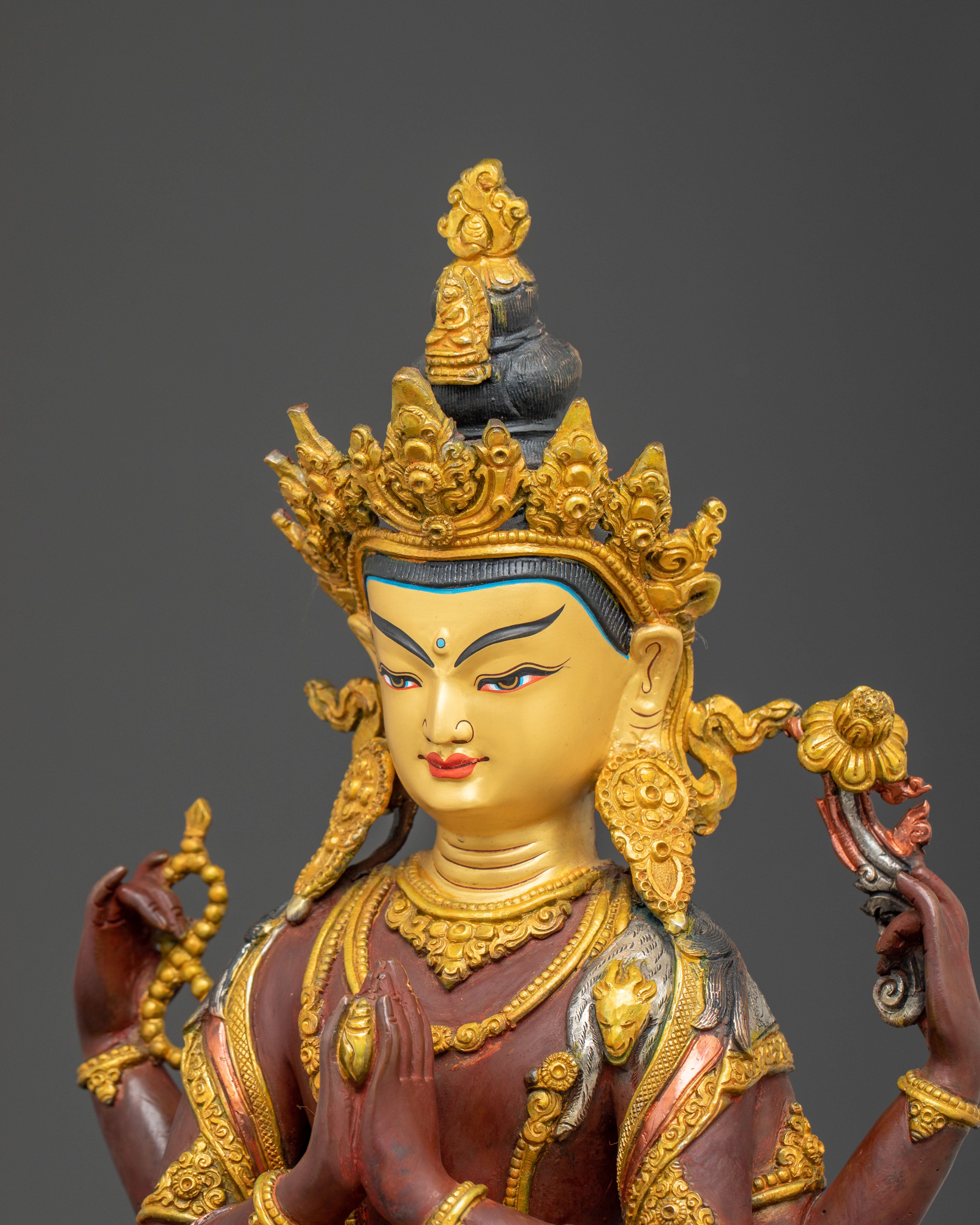 Chenrezig Traditional Statue: 24K Gold Gilded Artistry
