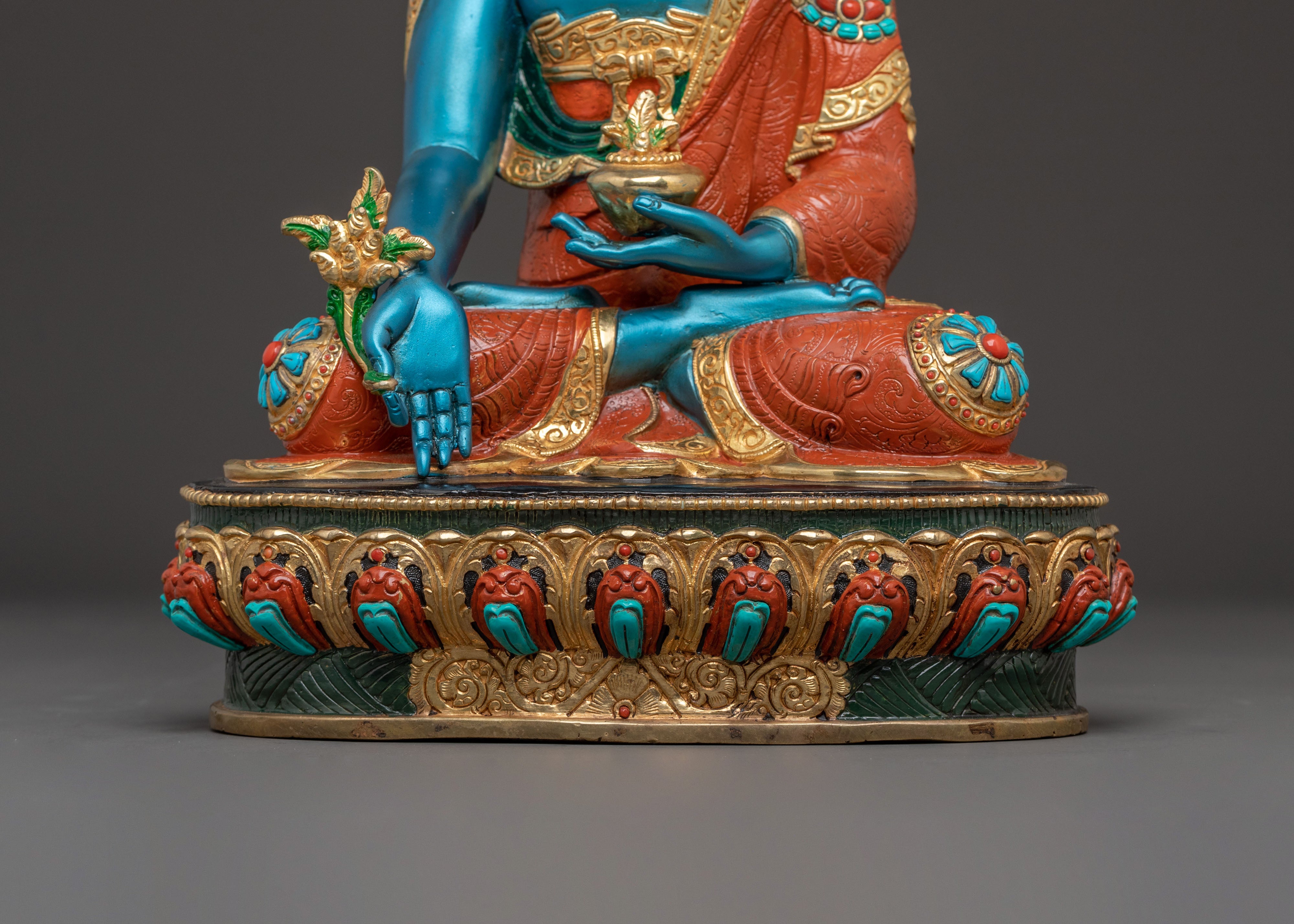 Medicine Buddha Handcrafted Sacred Statue | 24K Gold Gilded Statue