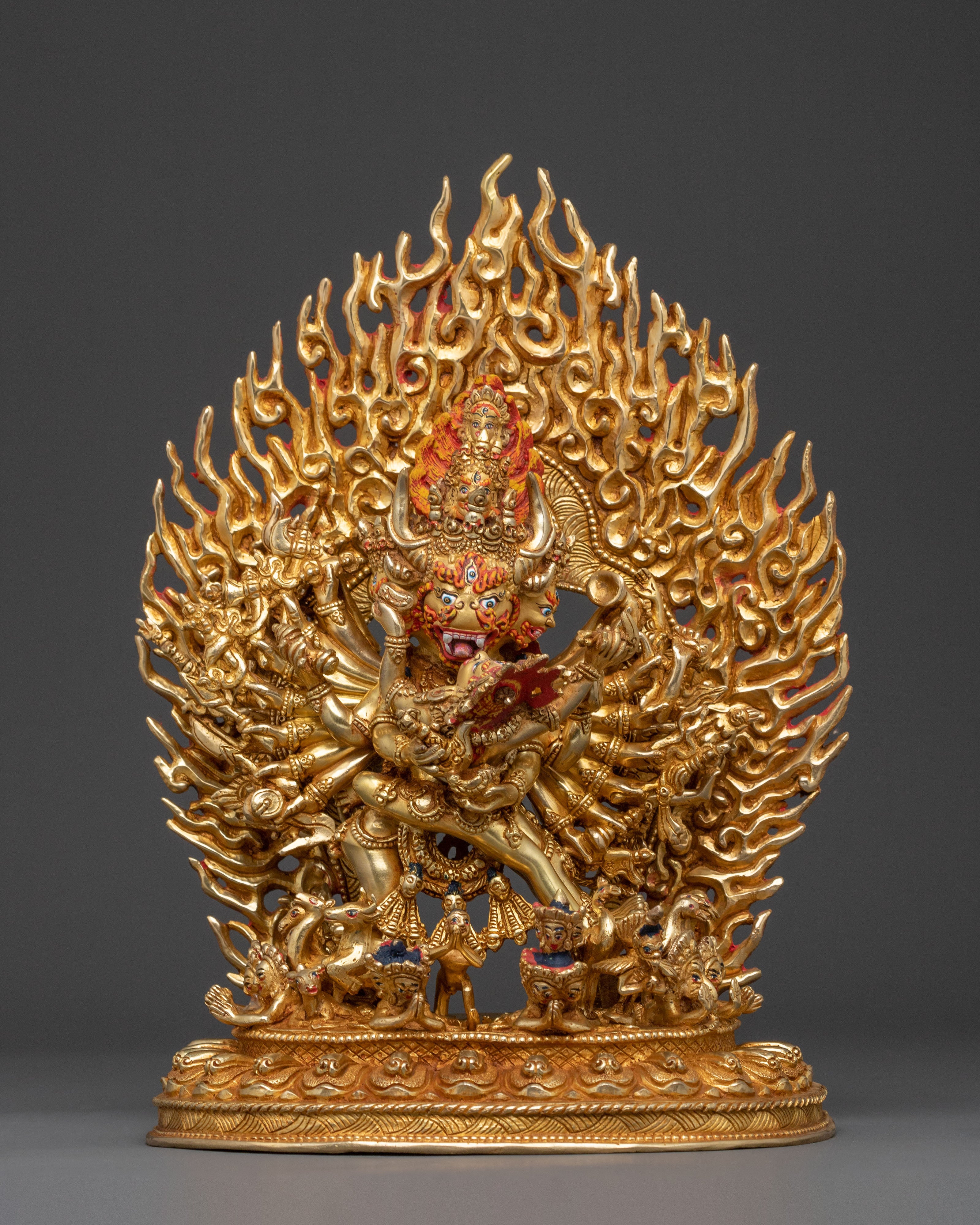 Yamantaka Buddhist Wrathful Deity Statue | 24K Gold Gilded