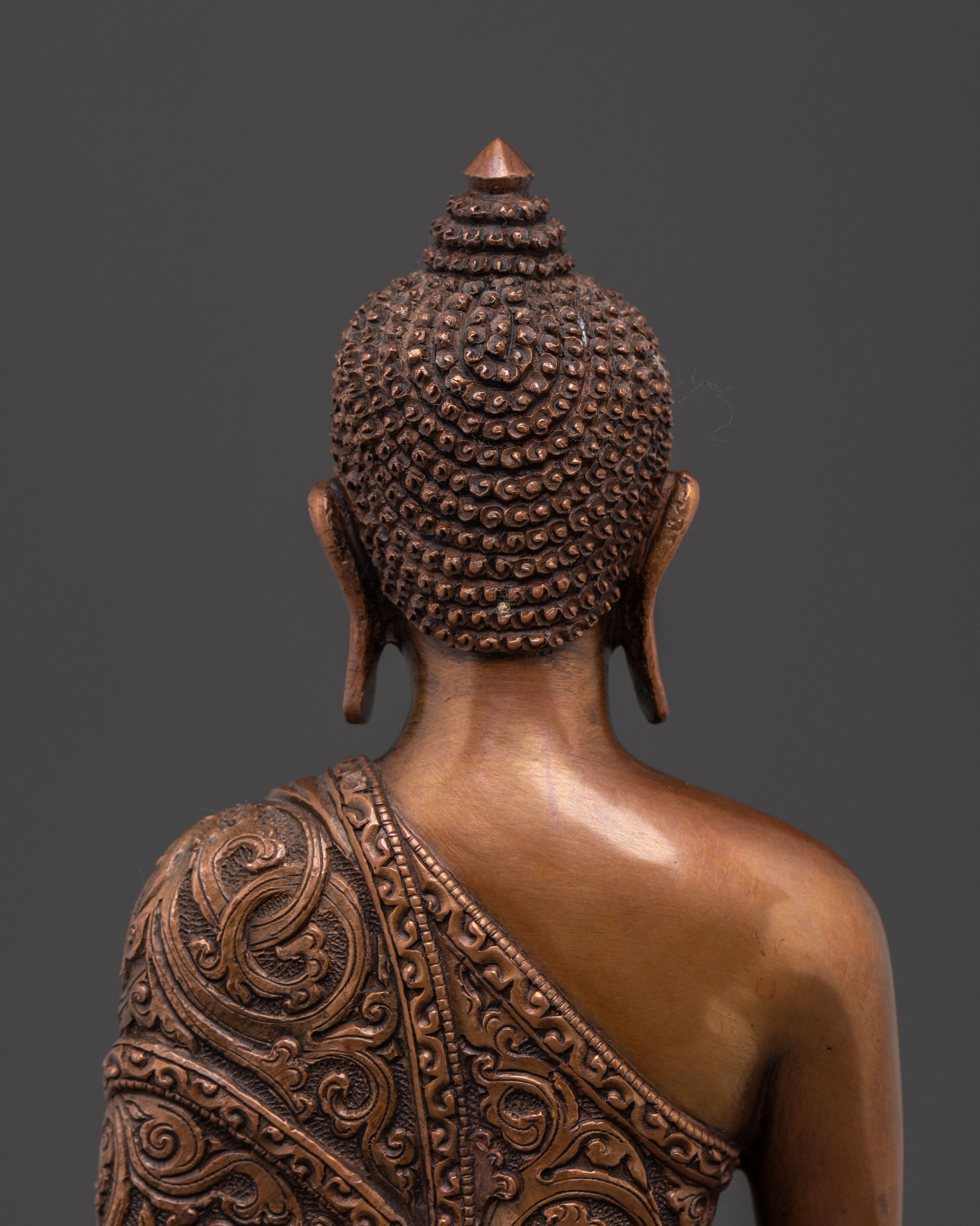 Handcrafted Peaceful Icon Shakyamuni Buddha in Oxidized Copper