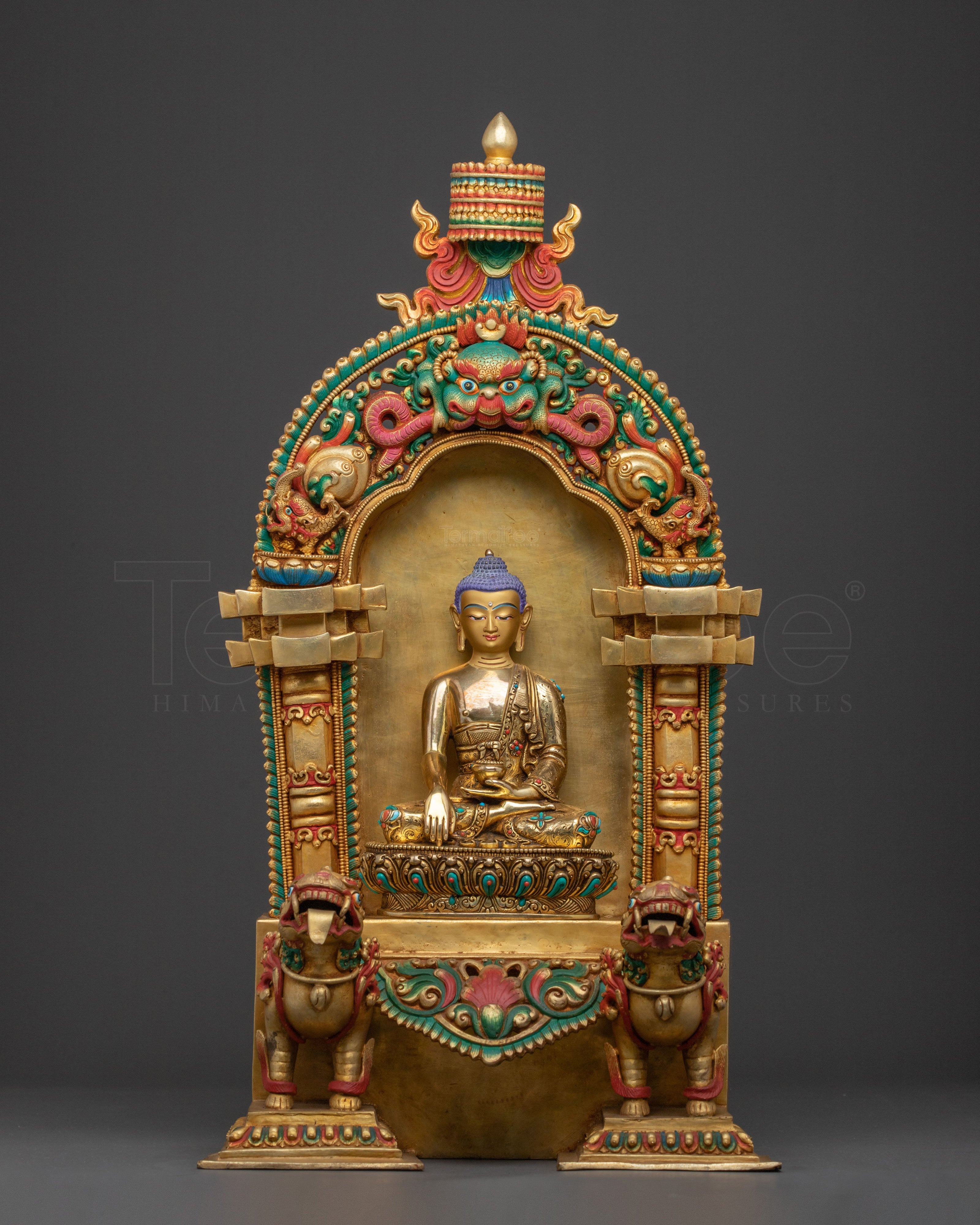 Shakyamuni Buddha in Throne Statue – 24K Gold Gilded Masterpiece
