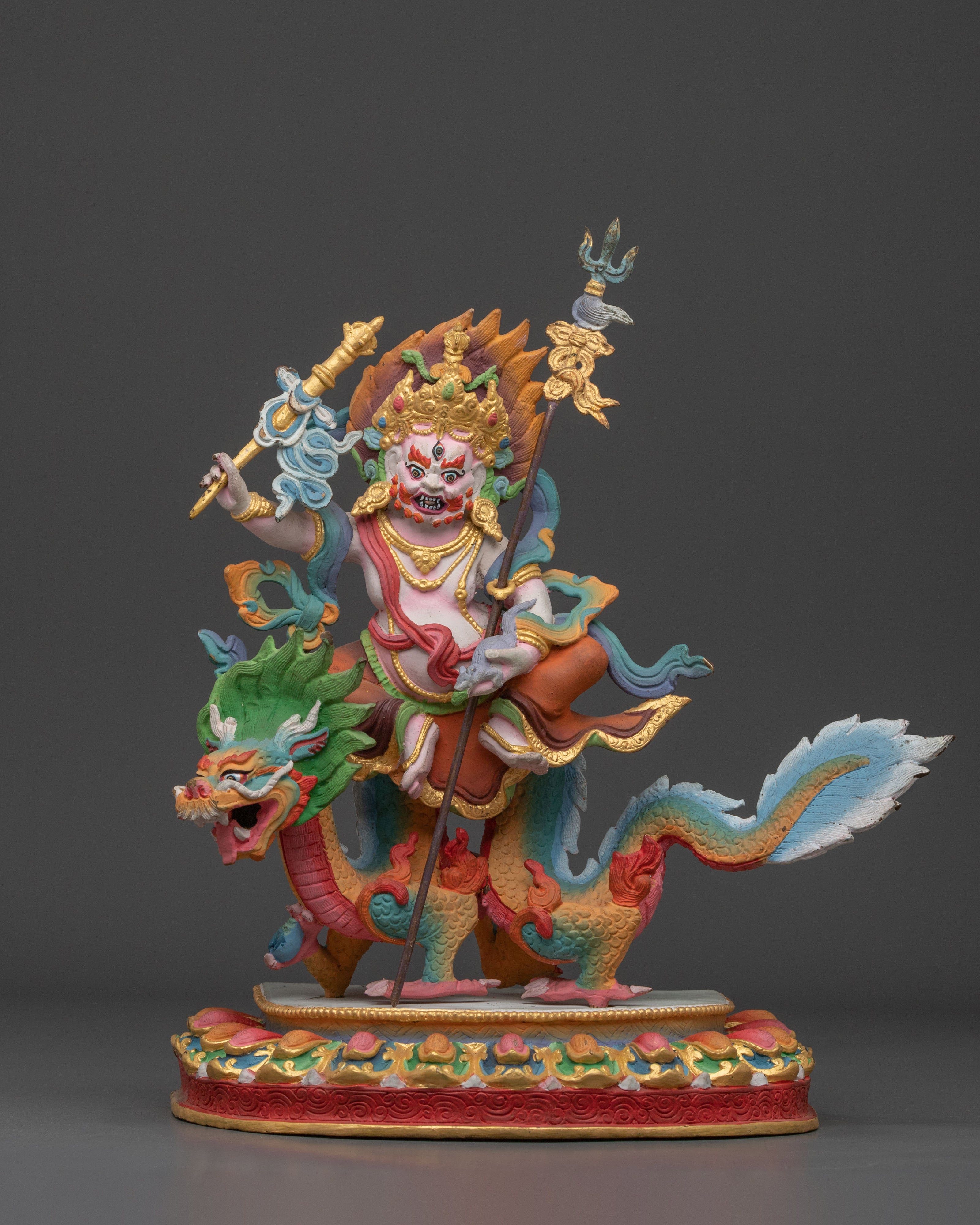 Hand Carved White Dzambhala Statue | Buddhist Wealth Decity
