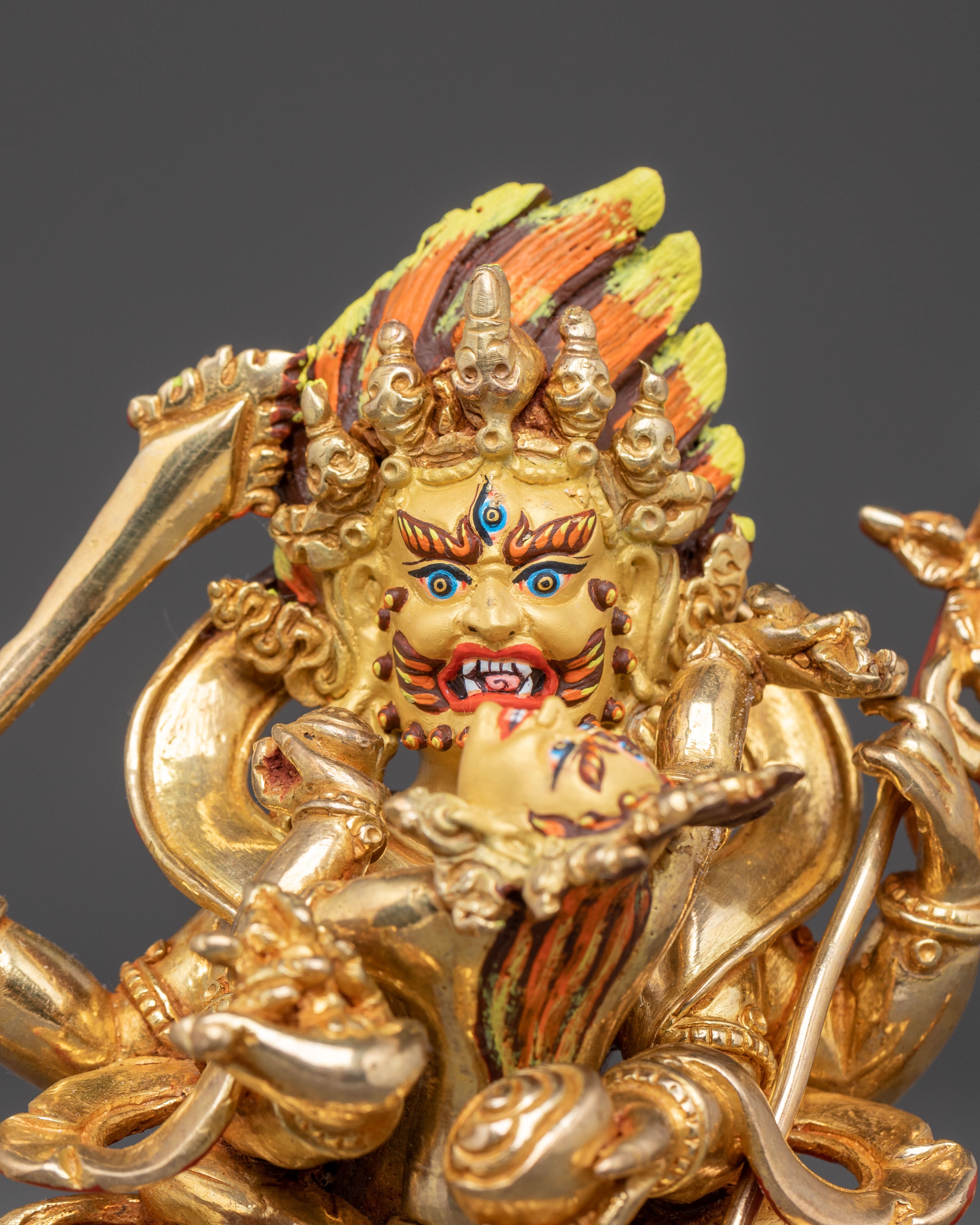 Statue of Seated Four Armed Mahakala | 6.7 Inch Himalayan Art