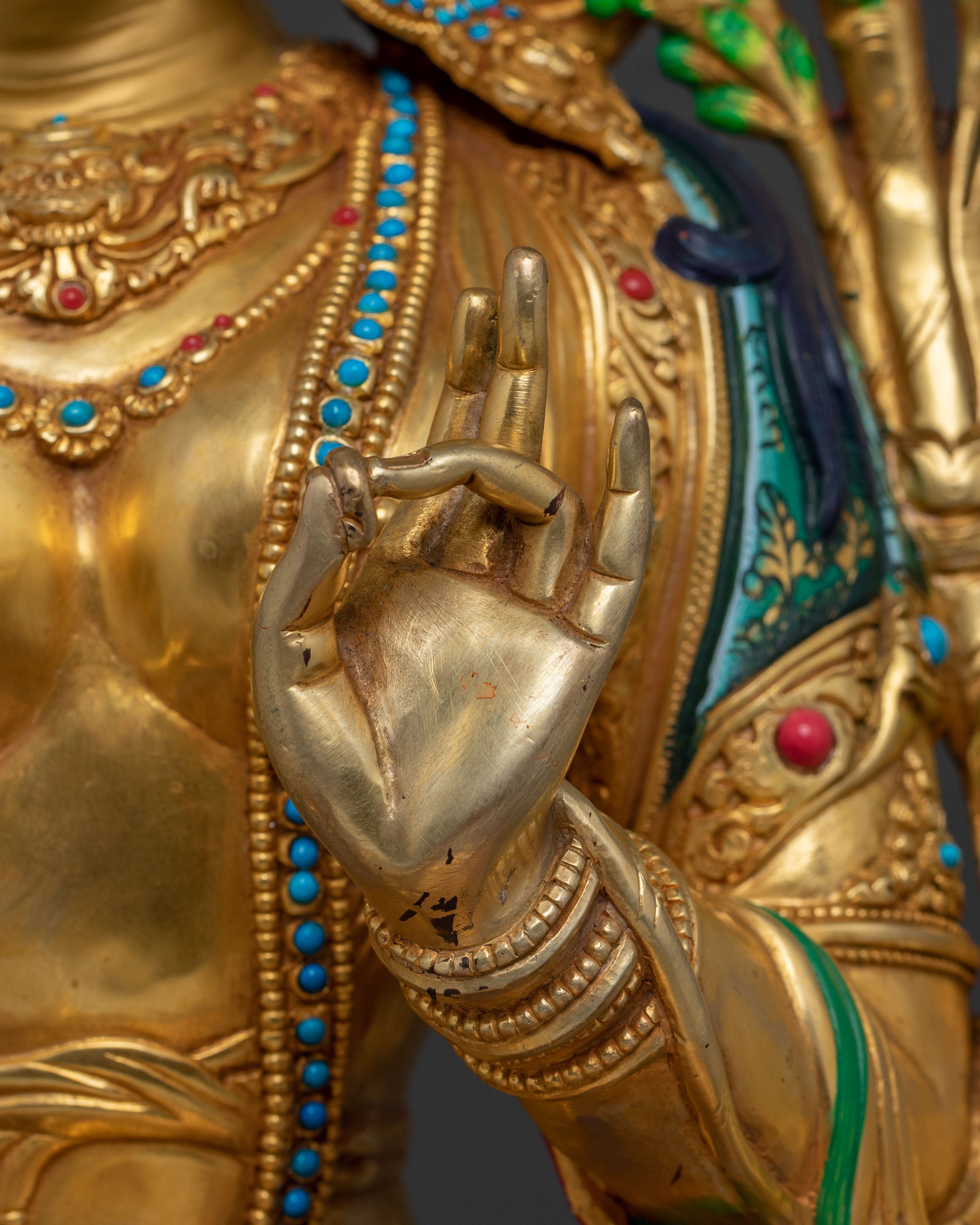 Green Tara Sculpture on Throne | Goddess of Compassion