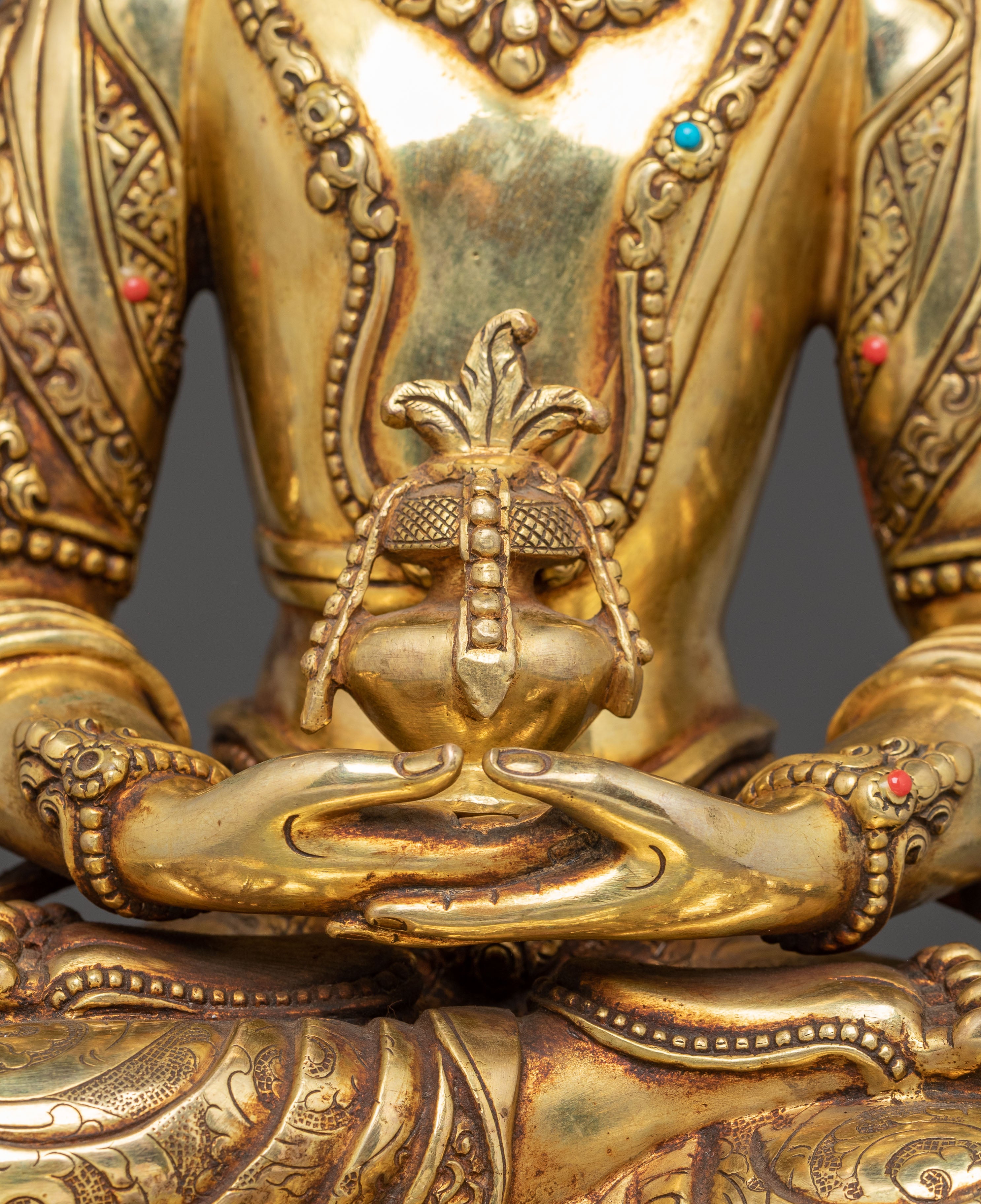 Golden Amitayus Handcrafted Statue | Tibetan Longevity Deity