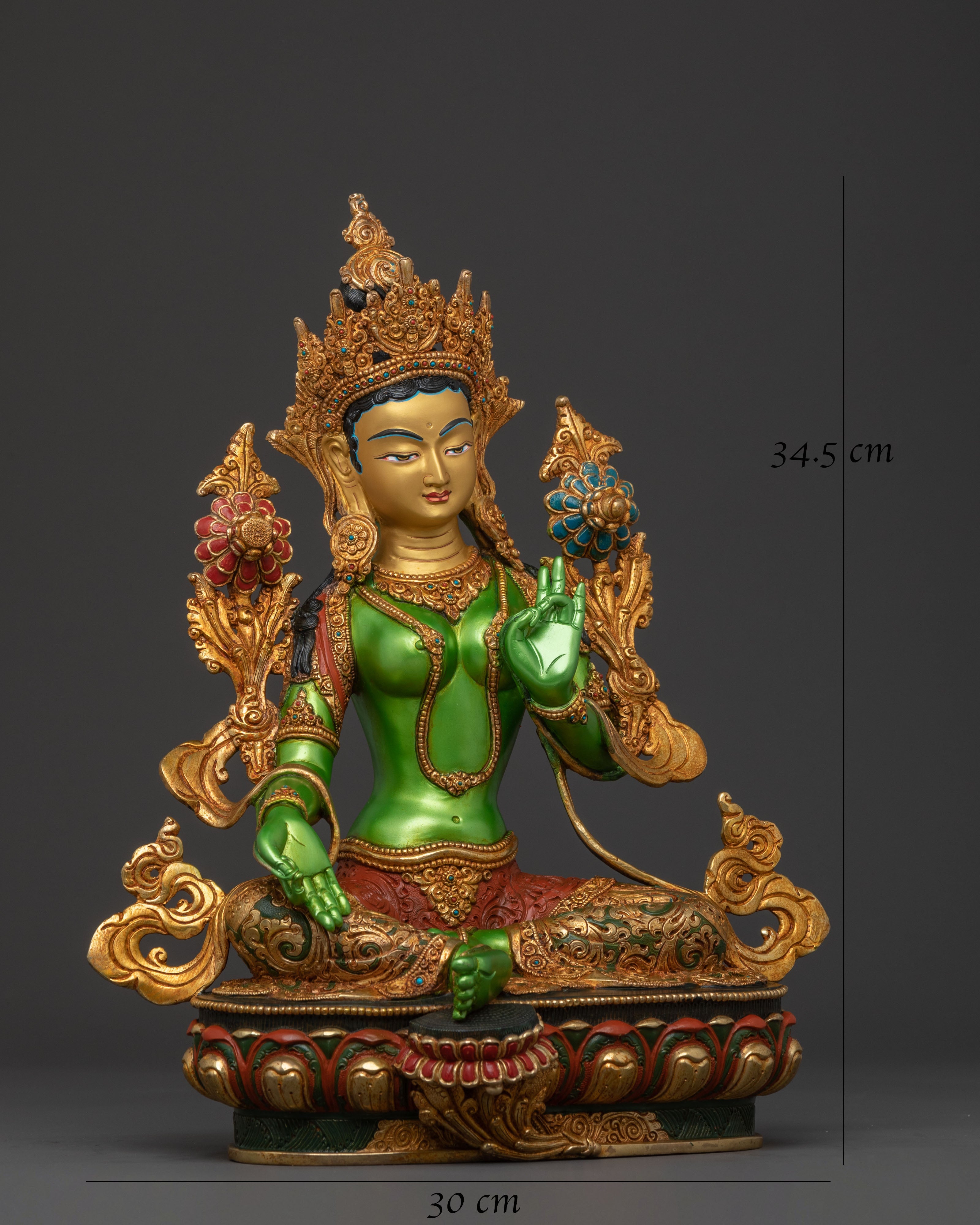 Mother Green Tara Statue | Lotus Seated Guardian