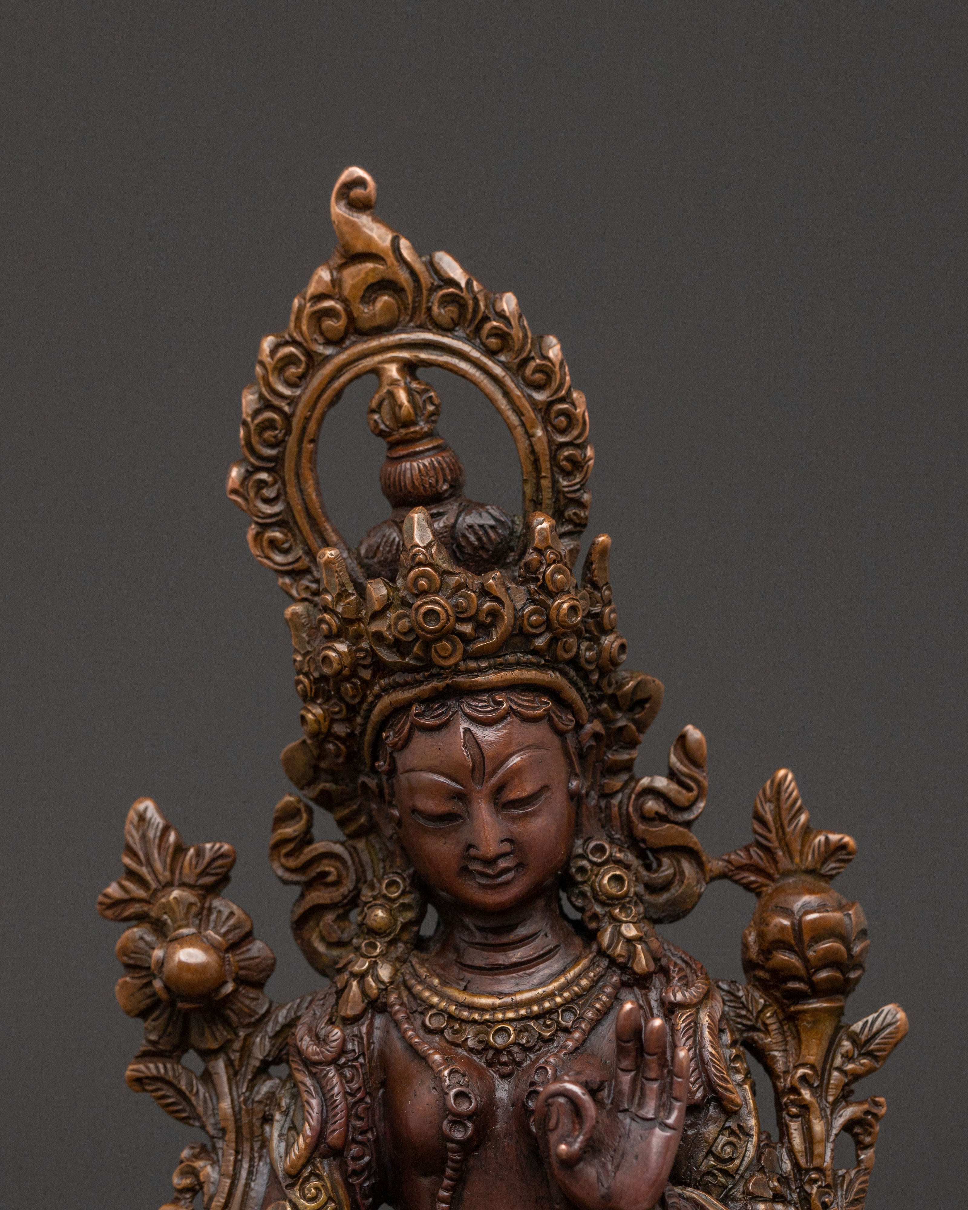 White Tara Compassion Goddess Statue - Oxidized Copper Sculpture