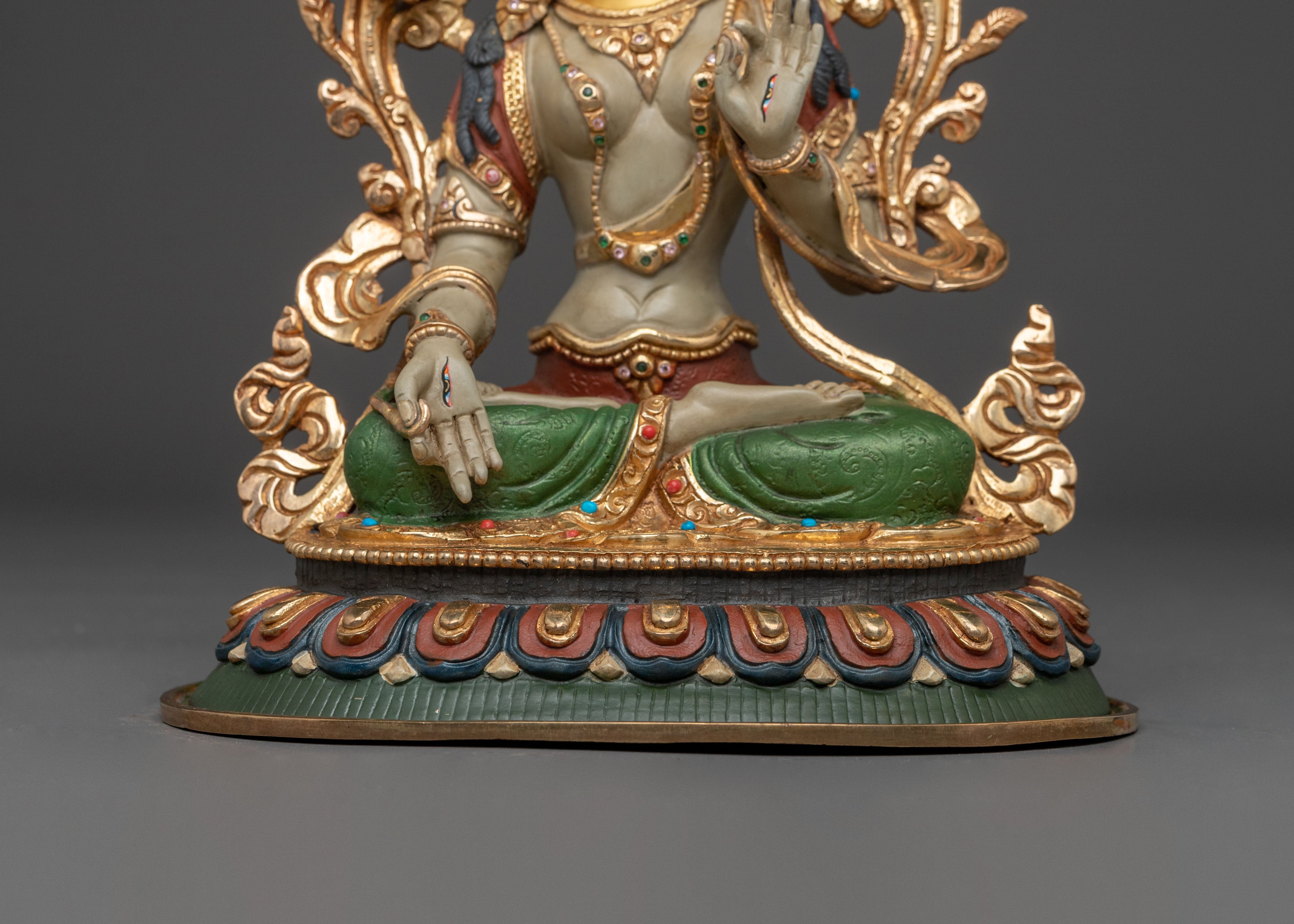 Handcrafted White Tara Statue | 24K Gold Gilded