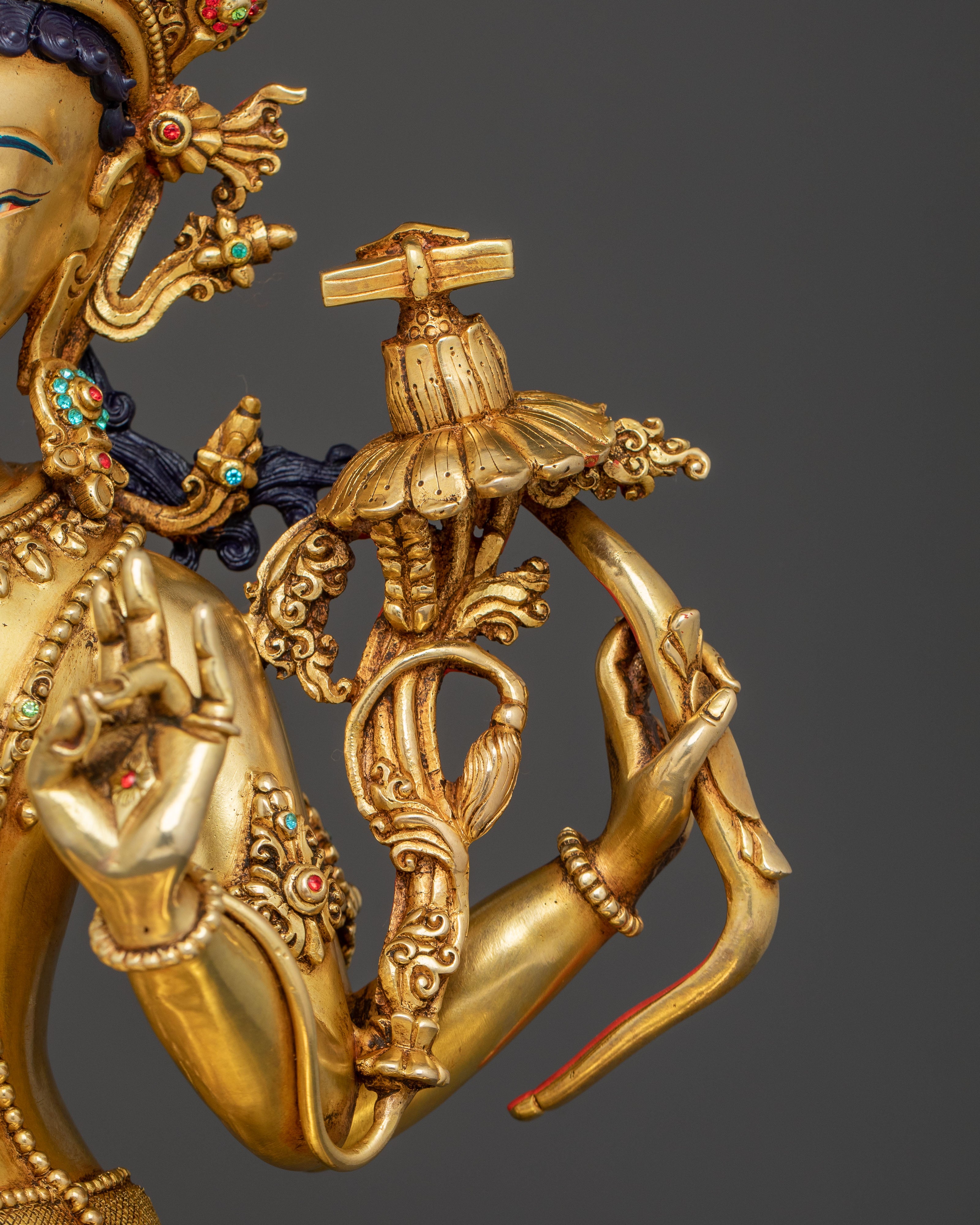 24k Gold Gilded Maha Manjushri Statue – Exquisite Himalayan Art