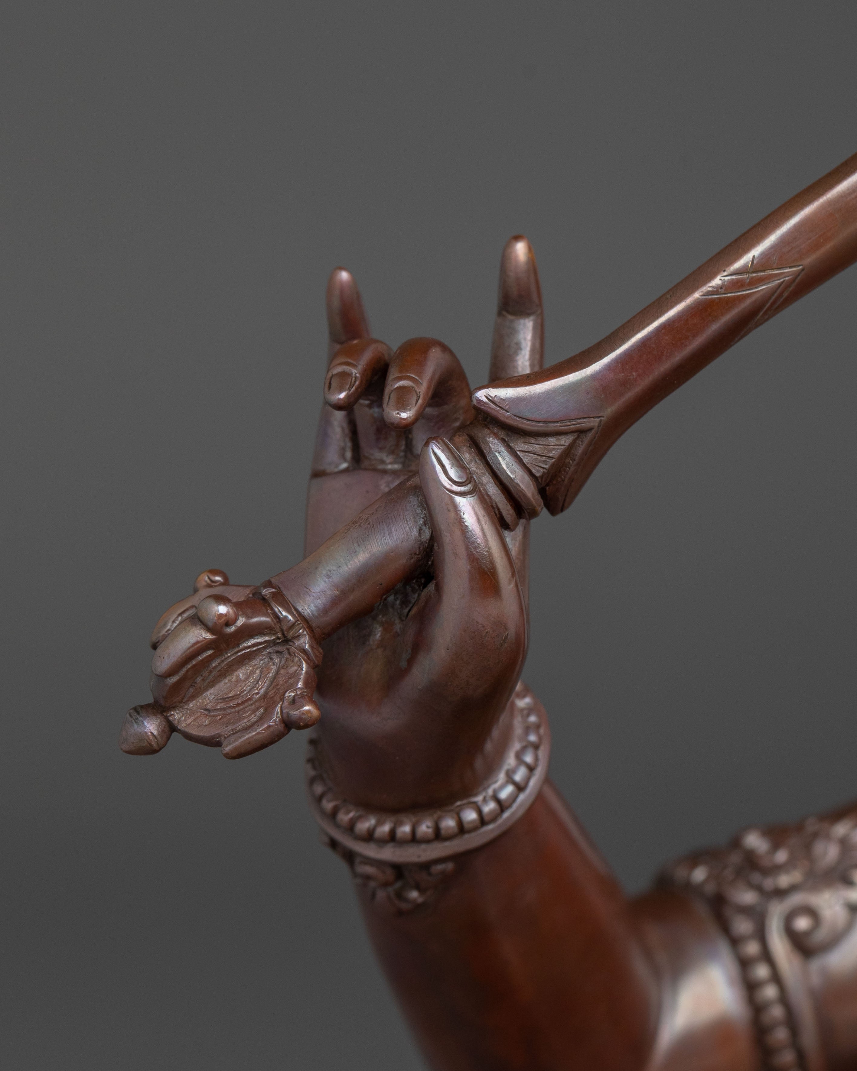 Oxidized Copper Manjushri Buddhist Statue
