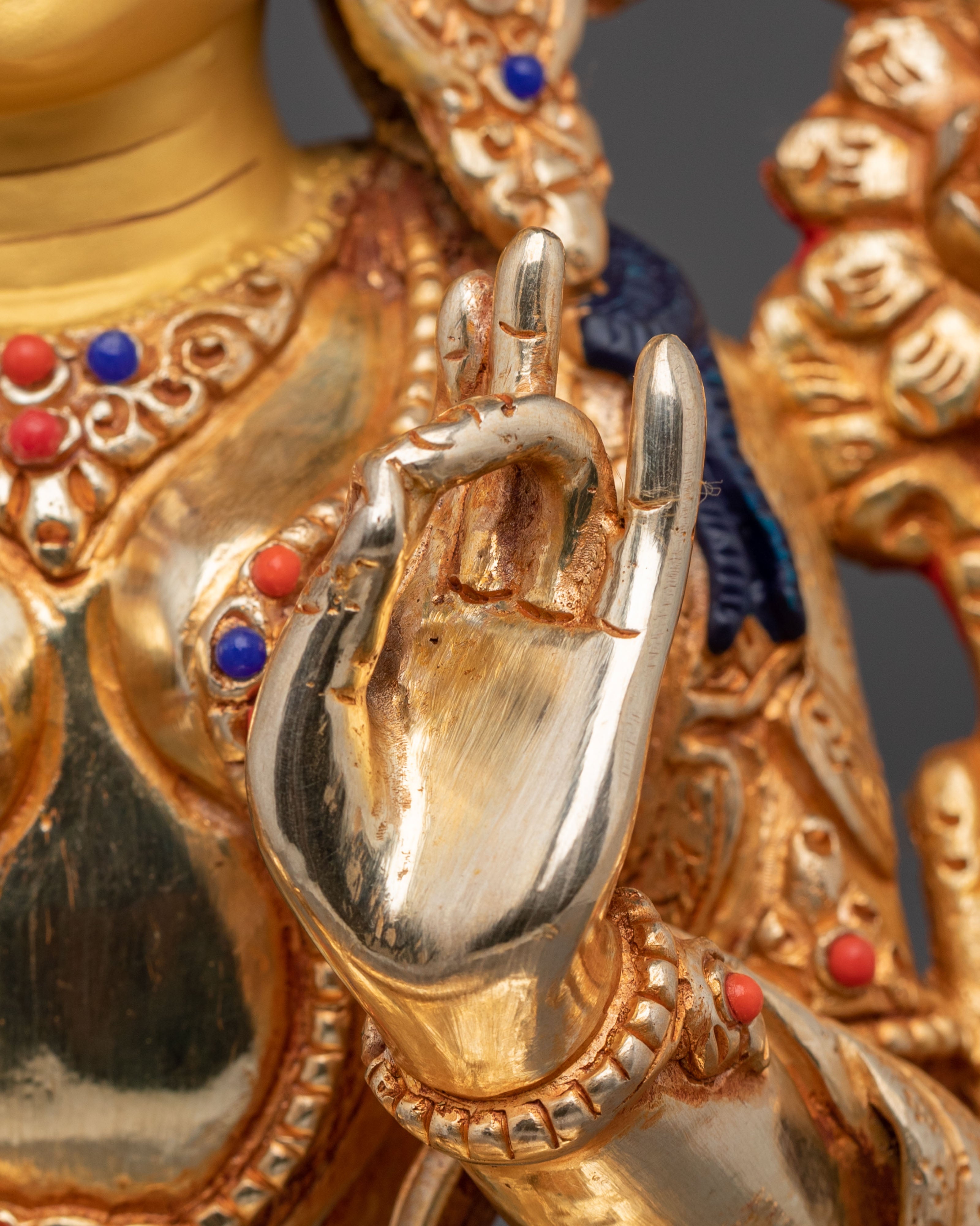 Green Tara Sculpture | Serene 24K Gold Gilded Artistry