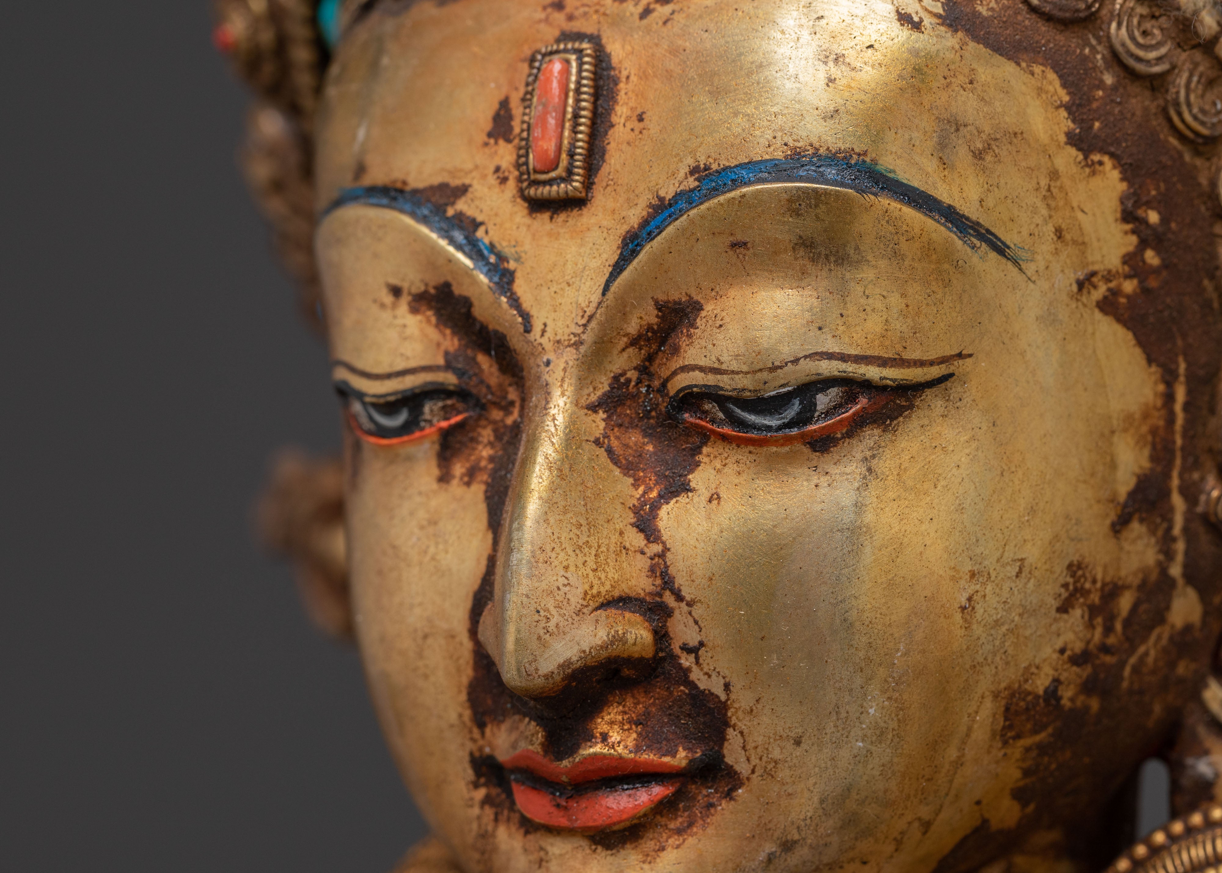 Handcrafted Lokeshwor Blessing Statue | 24K Gold Gilded Antique Statue