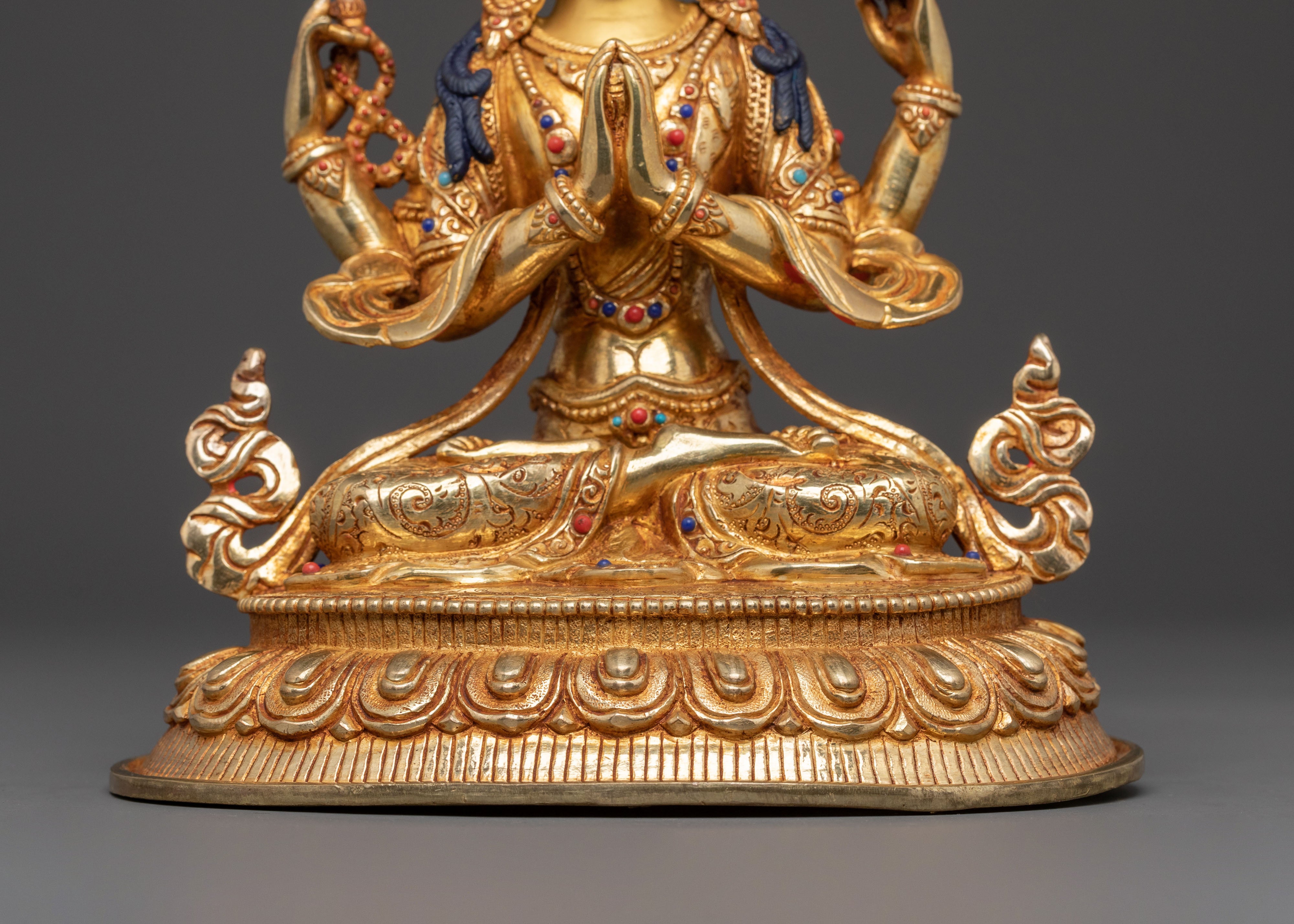 Chenrezig Mercy Statue: 24K Gold Gilded Copper