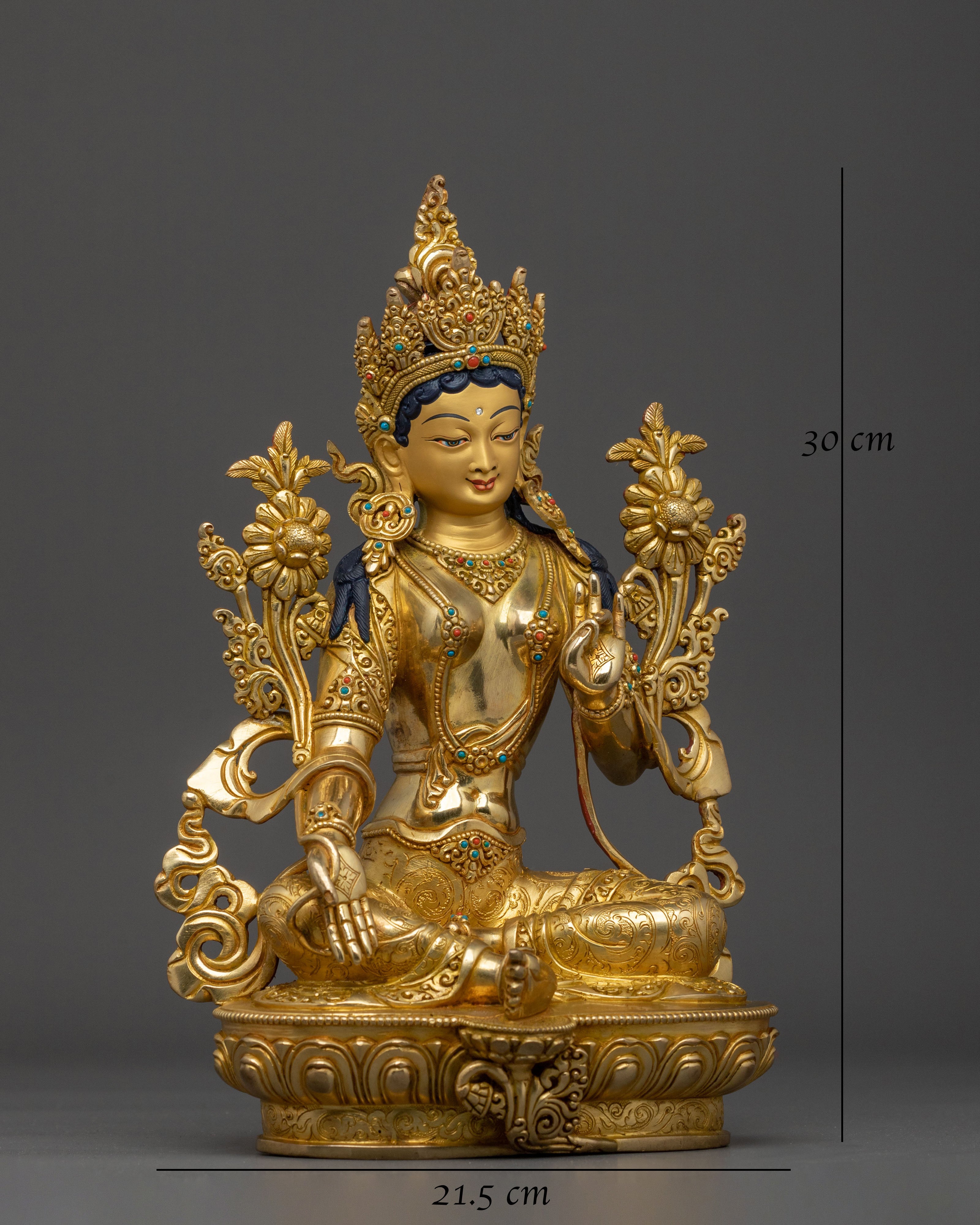 Traditional Tibetan 21 Tara Sculptures | 24K Gold Gilded Sacred Set