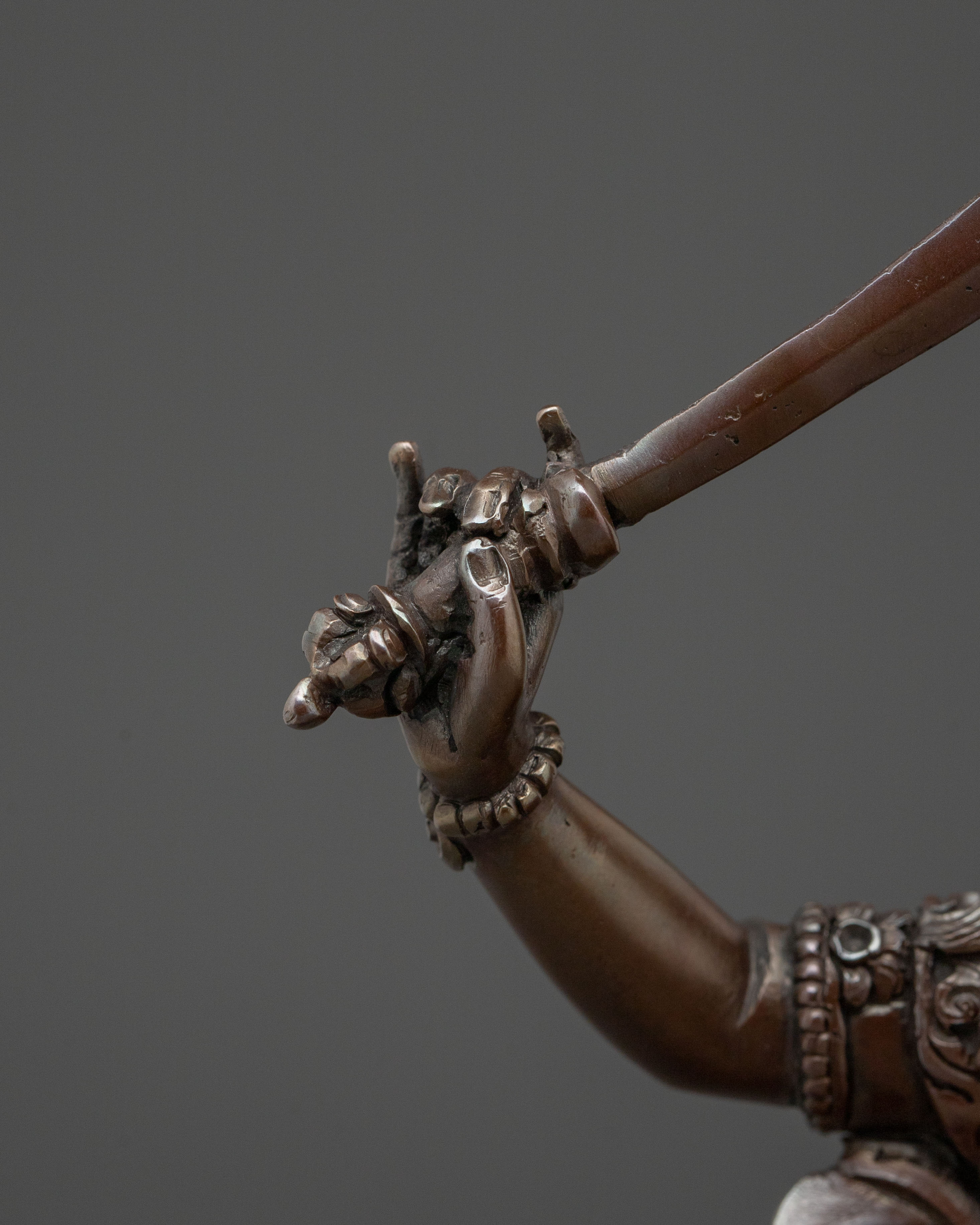 Manjushri Tibetan Buddhist Sculpture in Oxidized Copper