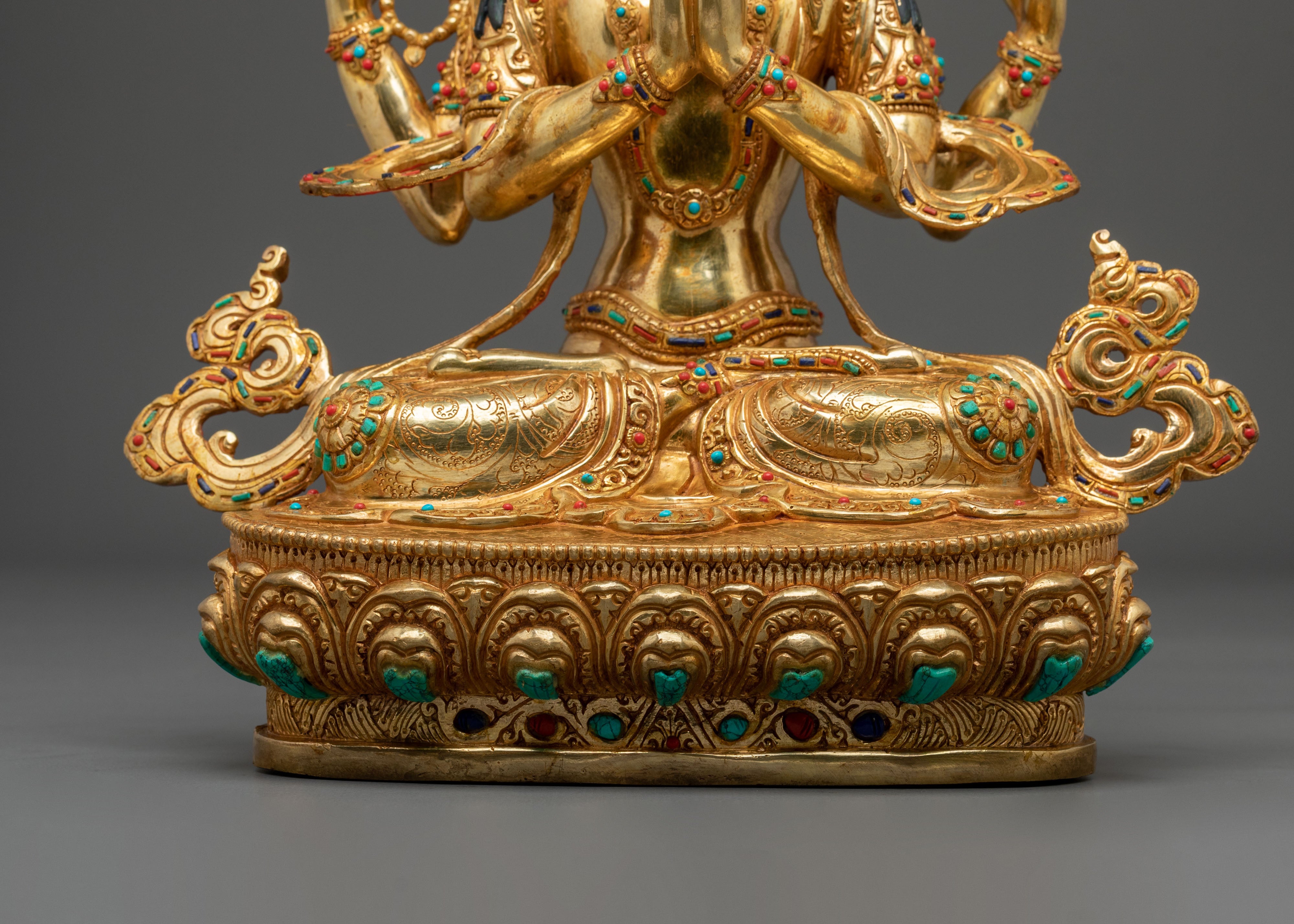 Radiant 24K Gold Gilded Chenrezig Statue: Bodhisattva of Compassion