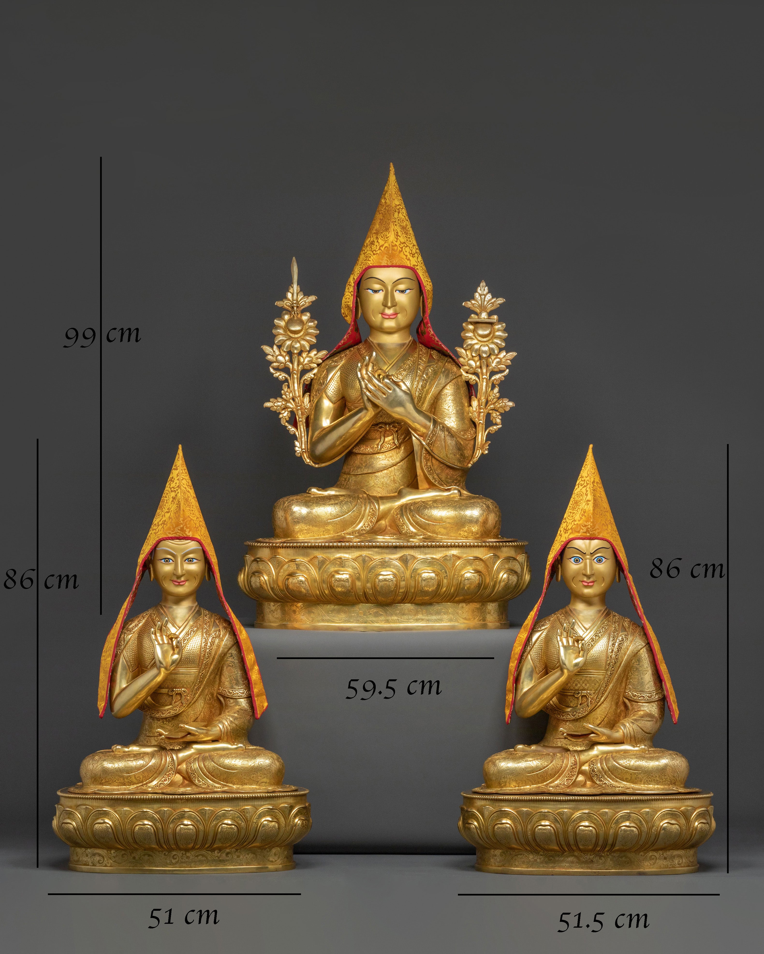 Handmade Tsongkhapa with Disciples Statue Set: Traditional Himalayan Artwork