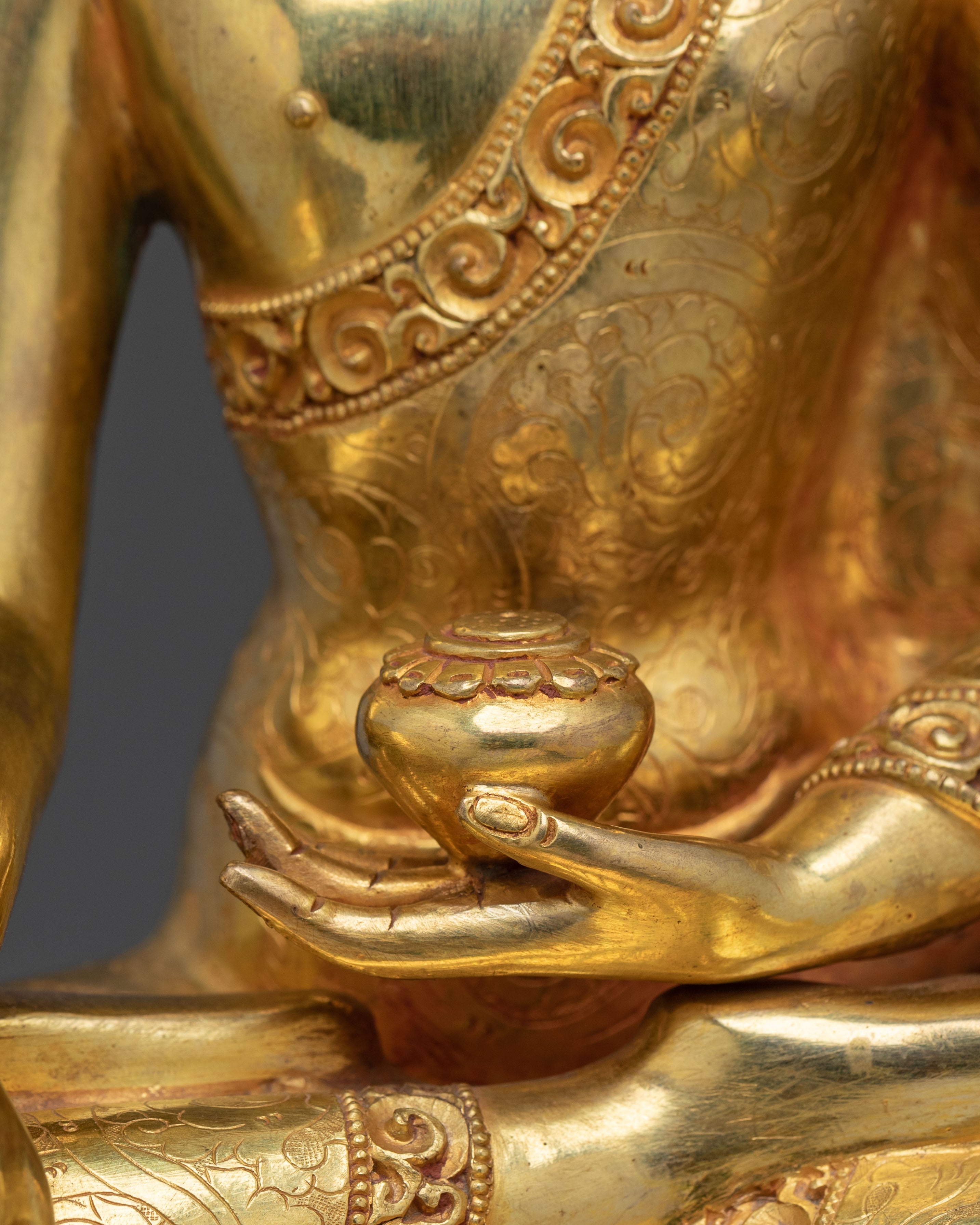 Shakyamuni Buddha Figurine Seated on a Throne | Golden Statue