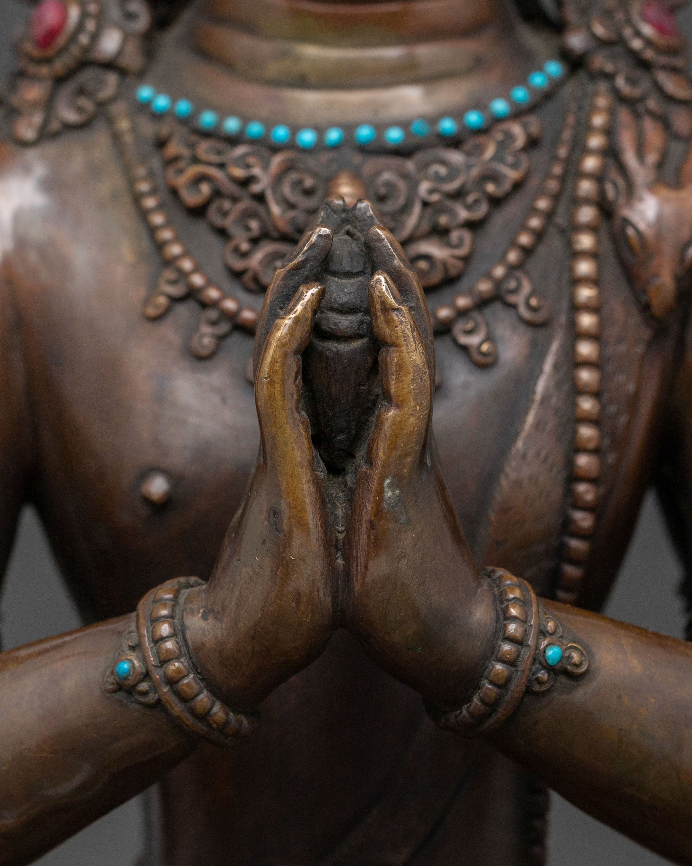 Handcrafted Chenrezig Buddhist Sculpture | Oxidized Copper Statue
