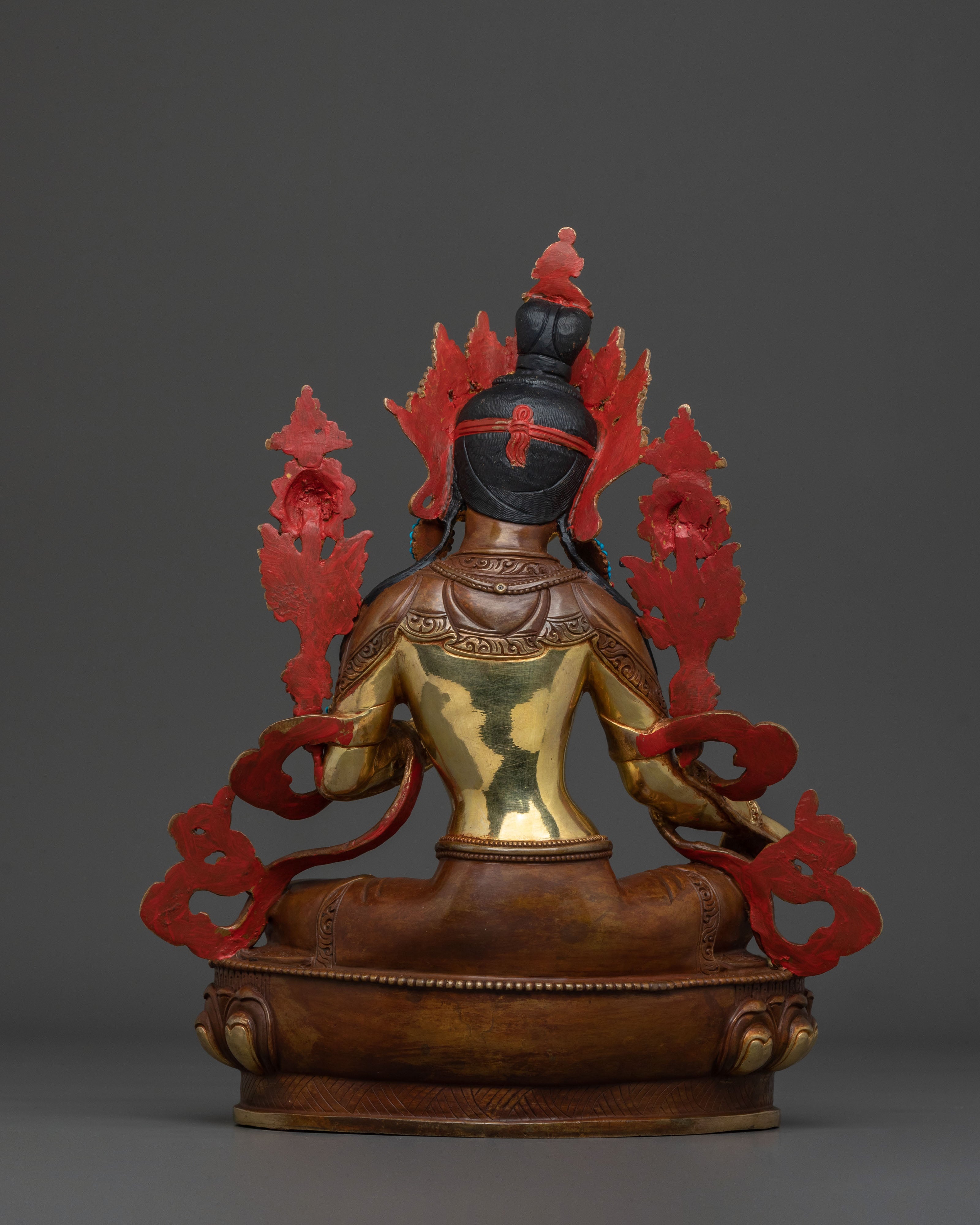 Green Tara Fire Gold Gilded Sculpture | Goddess of Compassion
