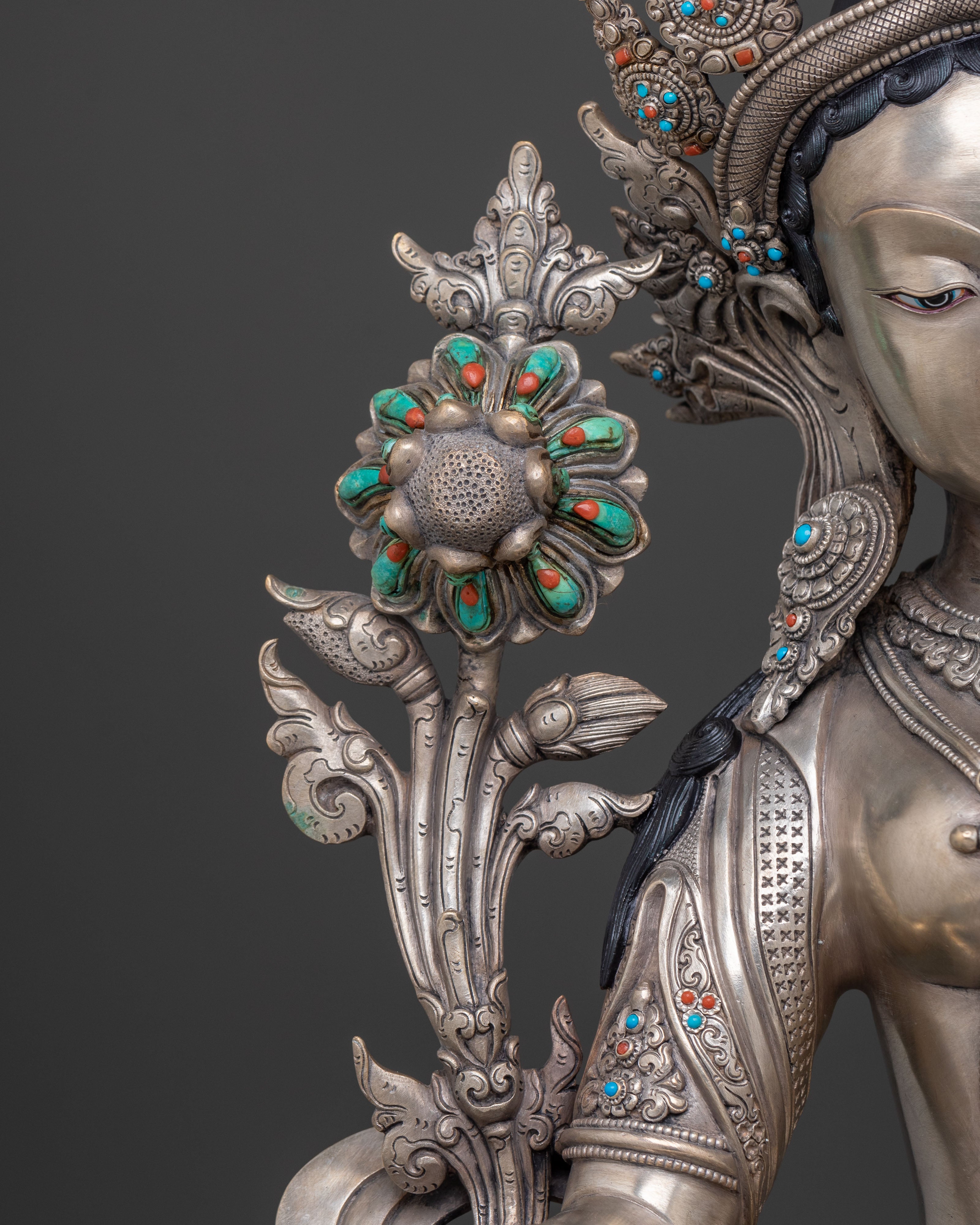Green Tara Silver Statue | Swift Protector