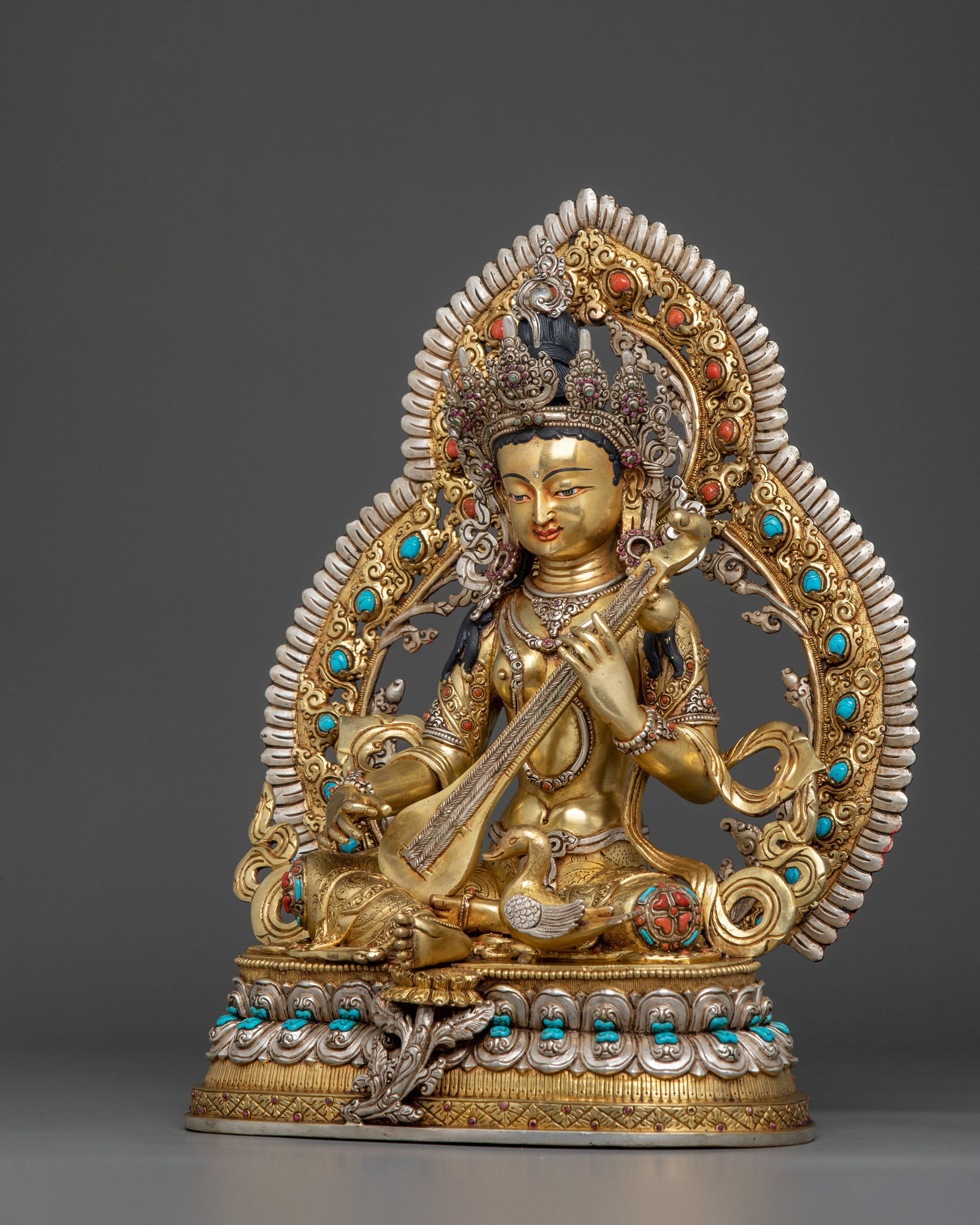Saraswati Statue | 24K Gold Gilded Goddess of Wisdom