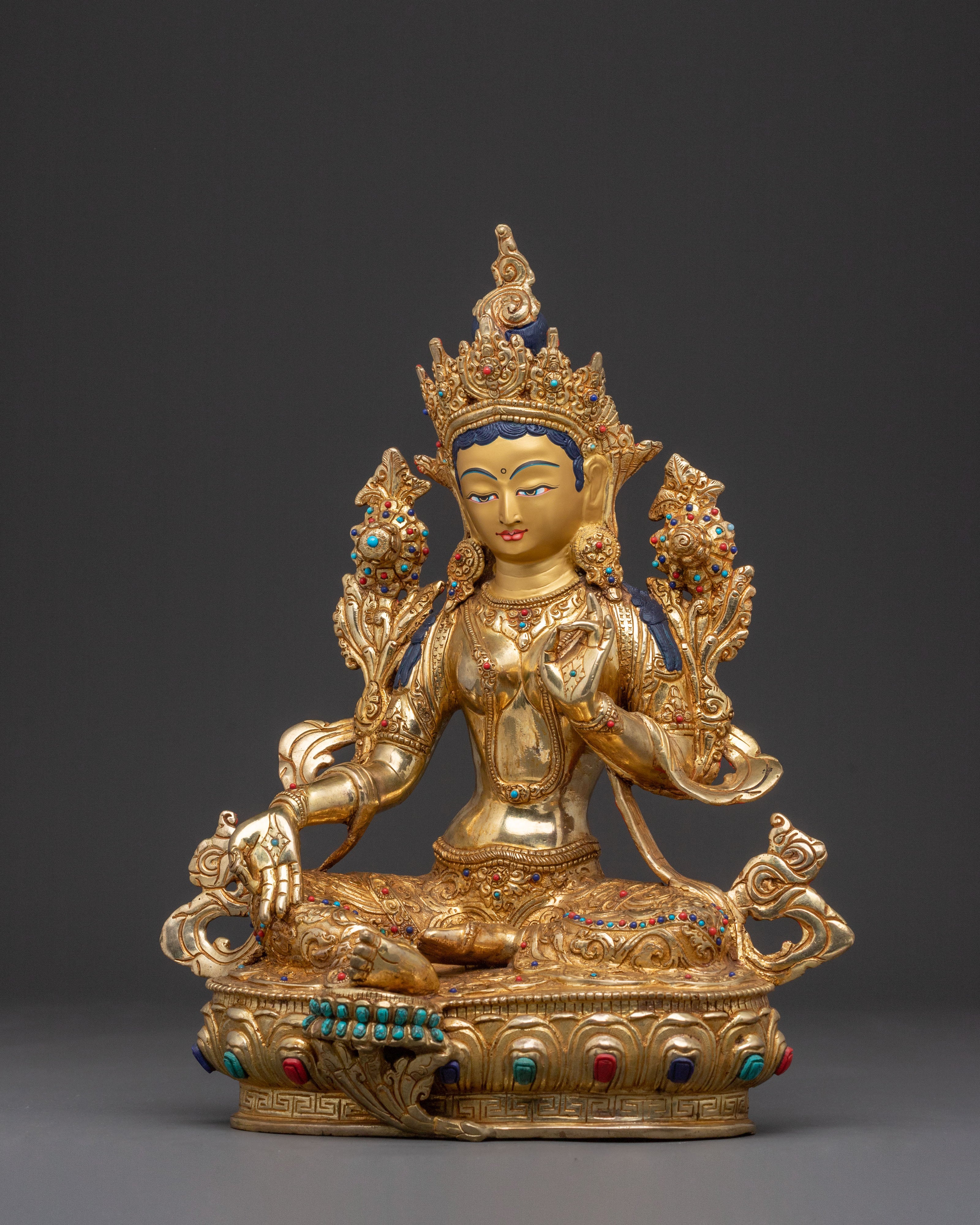 Guardian Green Tara Statue | 24K Gold Glided Alter Decor