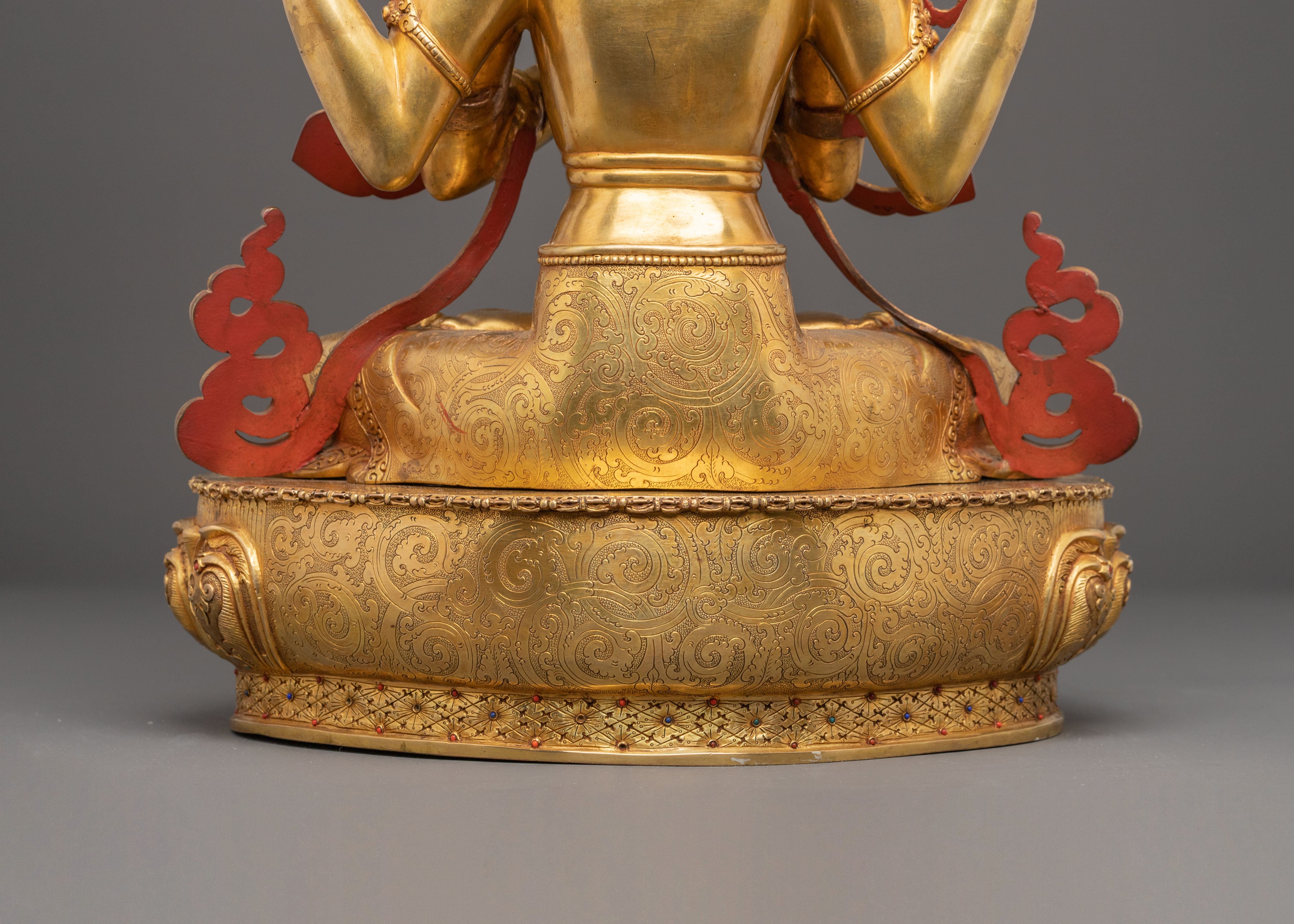 Golden Avalokiteshvara Bodhisattva Statue | Compassion Deity