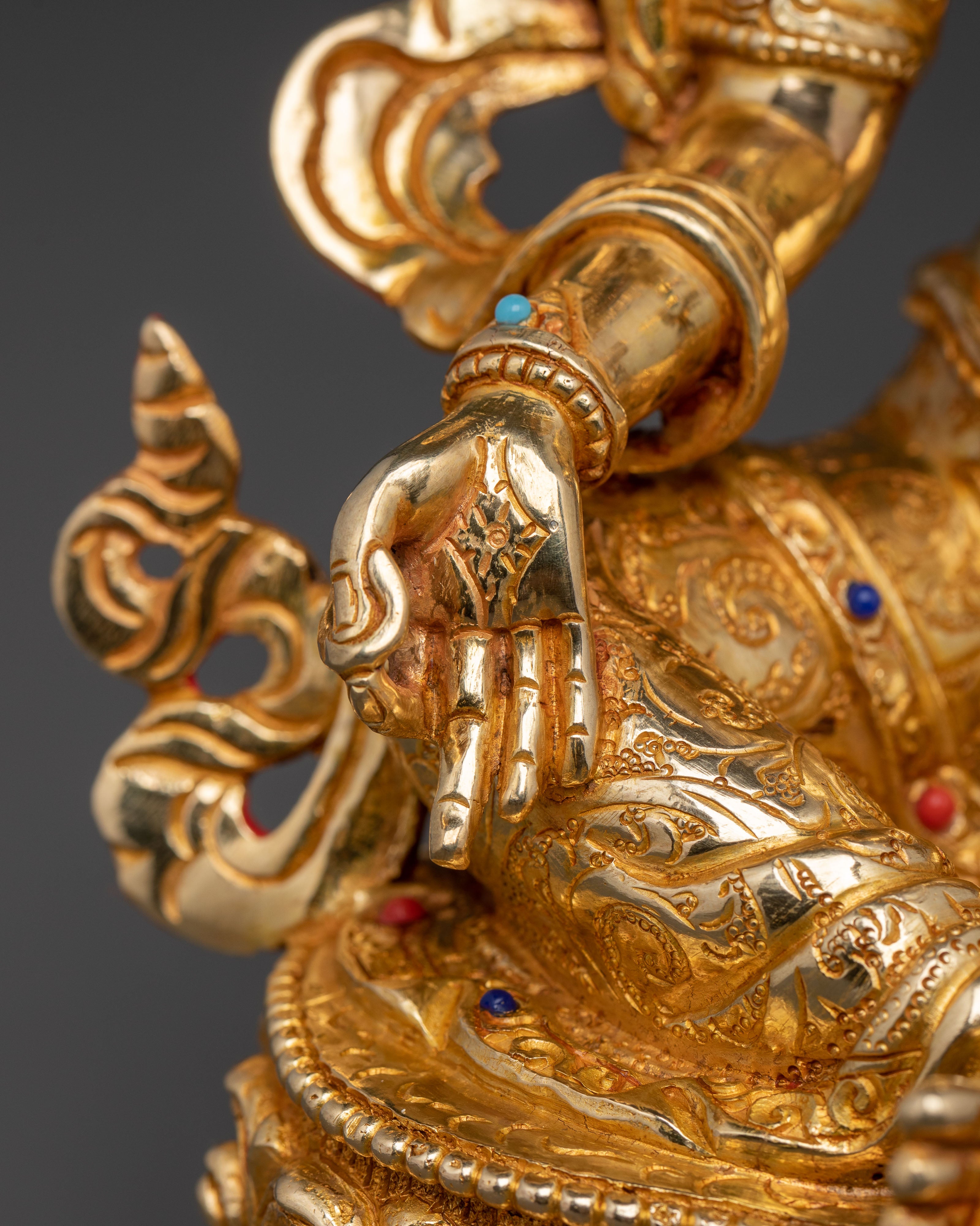 Handcrafted Grace Green Tara Statue - Gilded Copper