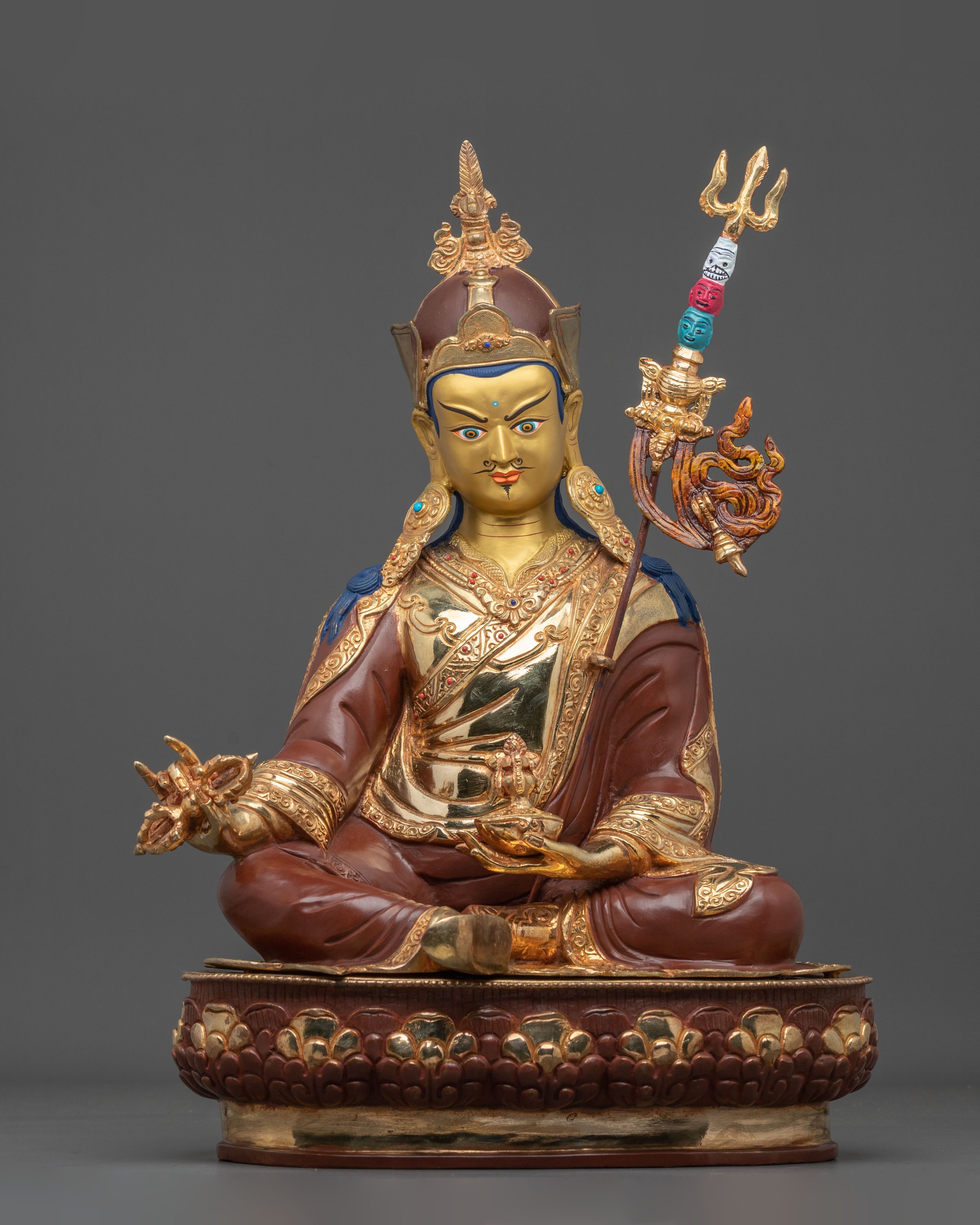 Buddha Dharma Sangha: Oxidized Copper Buddha Statue Set