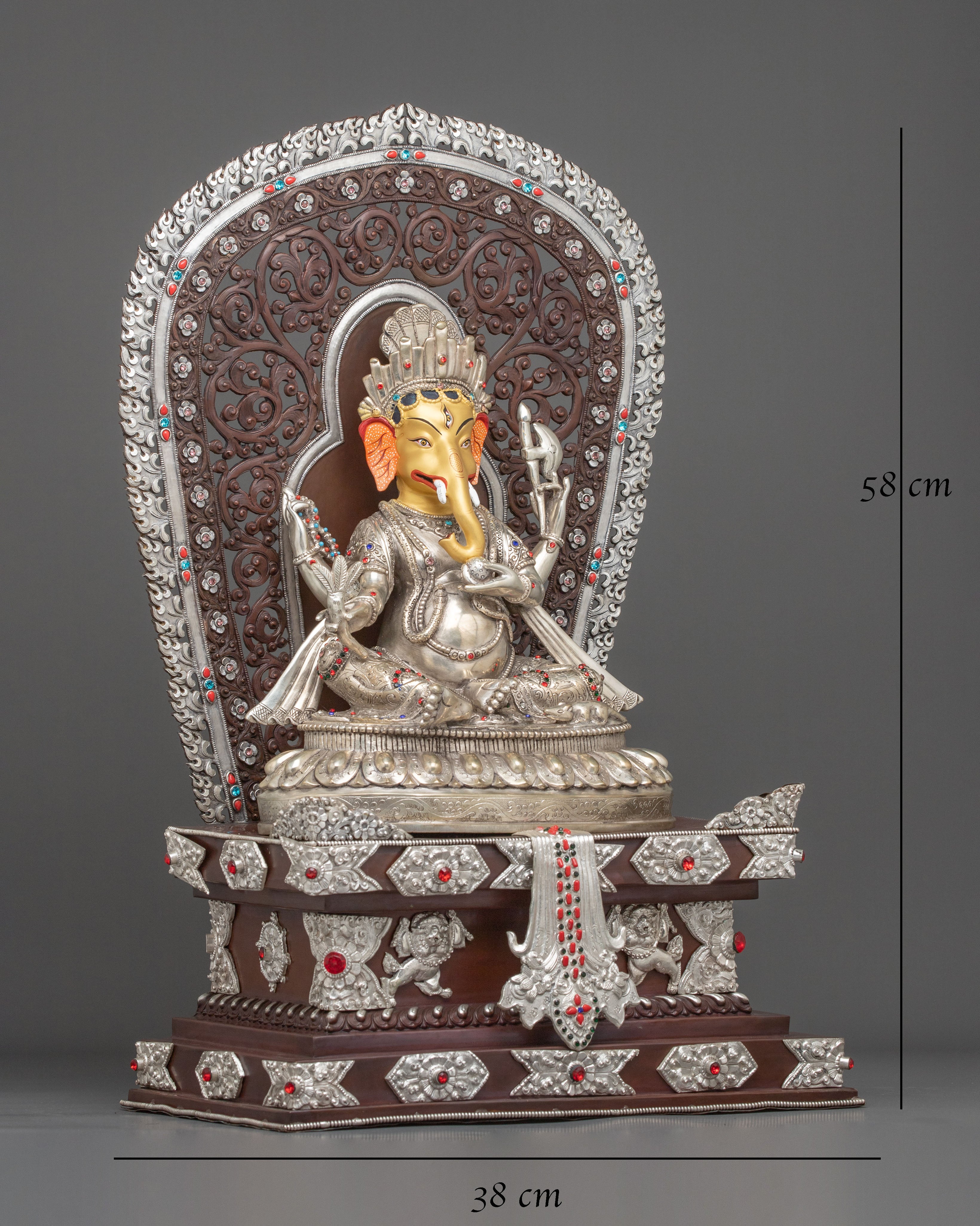 God Ganesh Statue on Throne | Silver Plated Divine Figurine