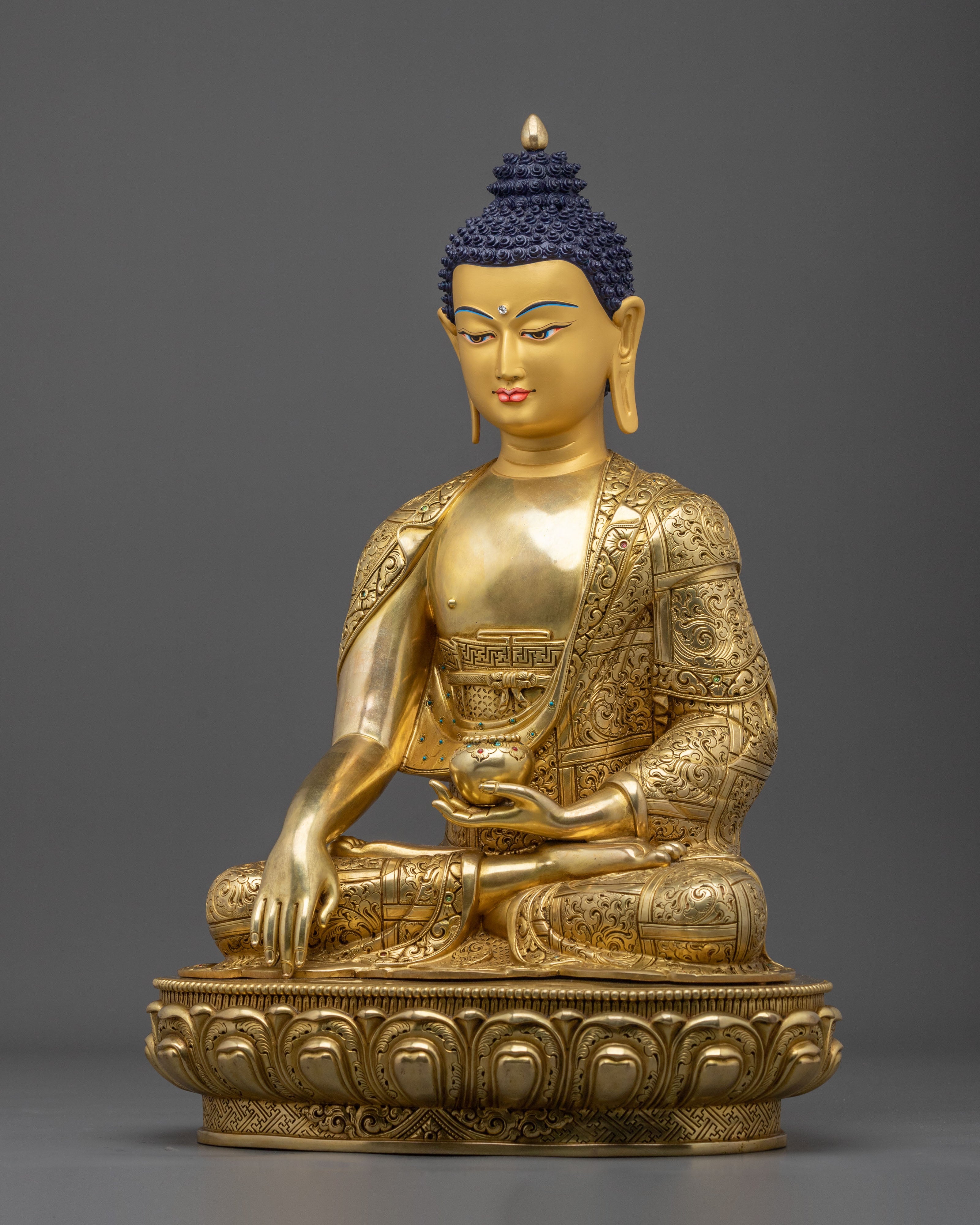 Shakyamuni Buddha 24K Fire Gold Gilded Statue: Meditation Decor