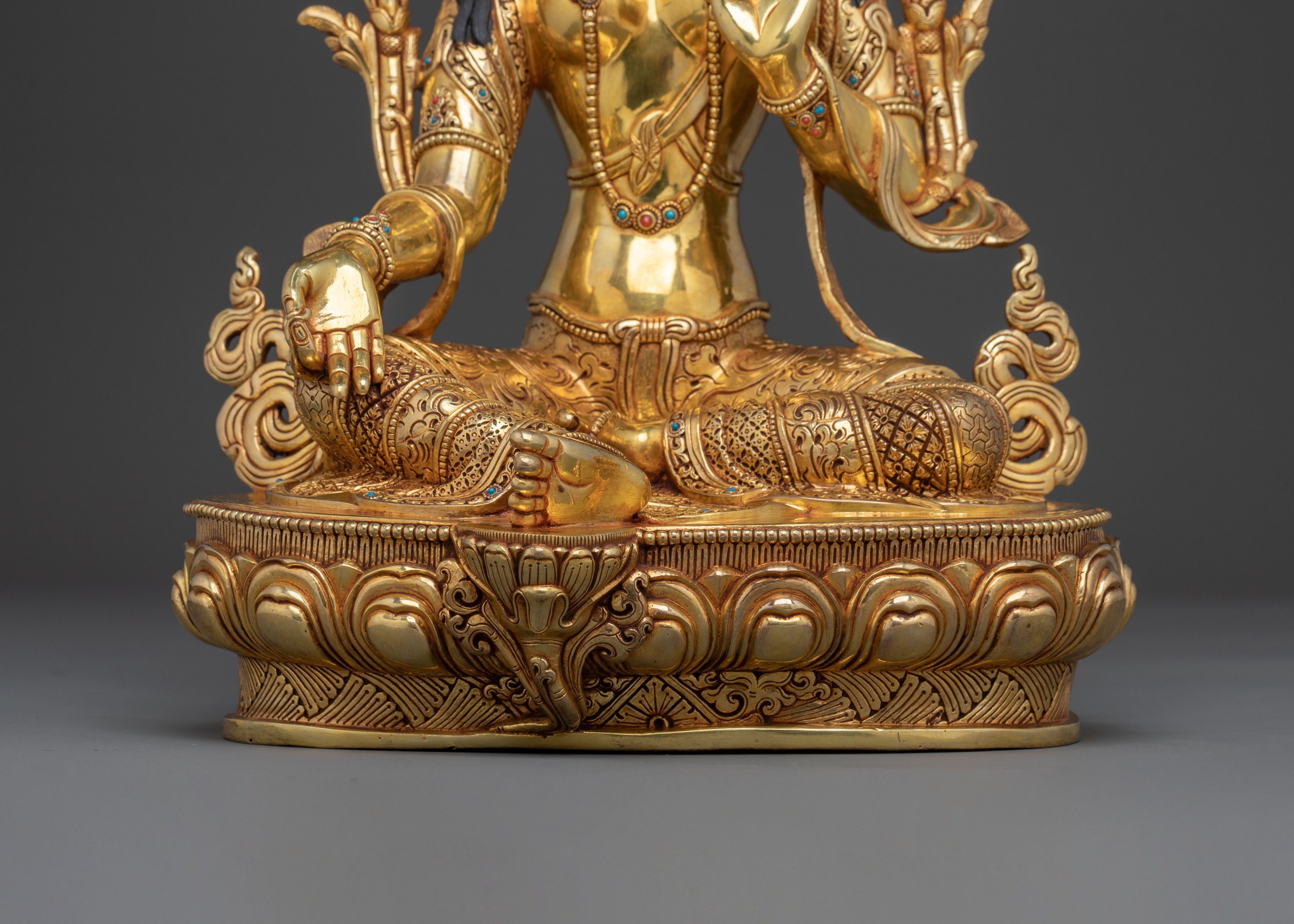Green Tara Statue | 24K Gold Gilded Figurine