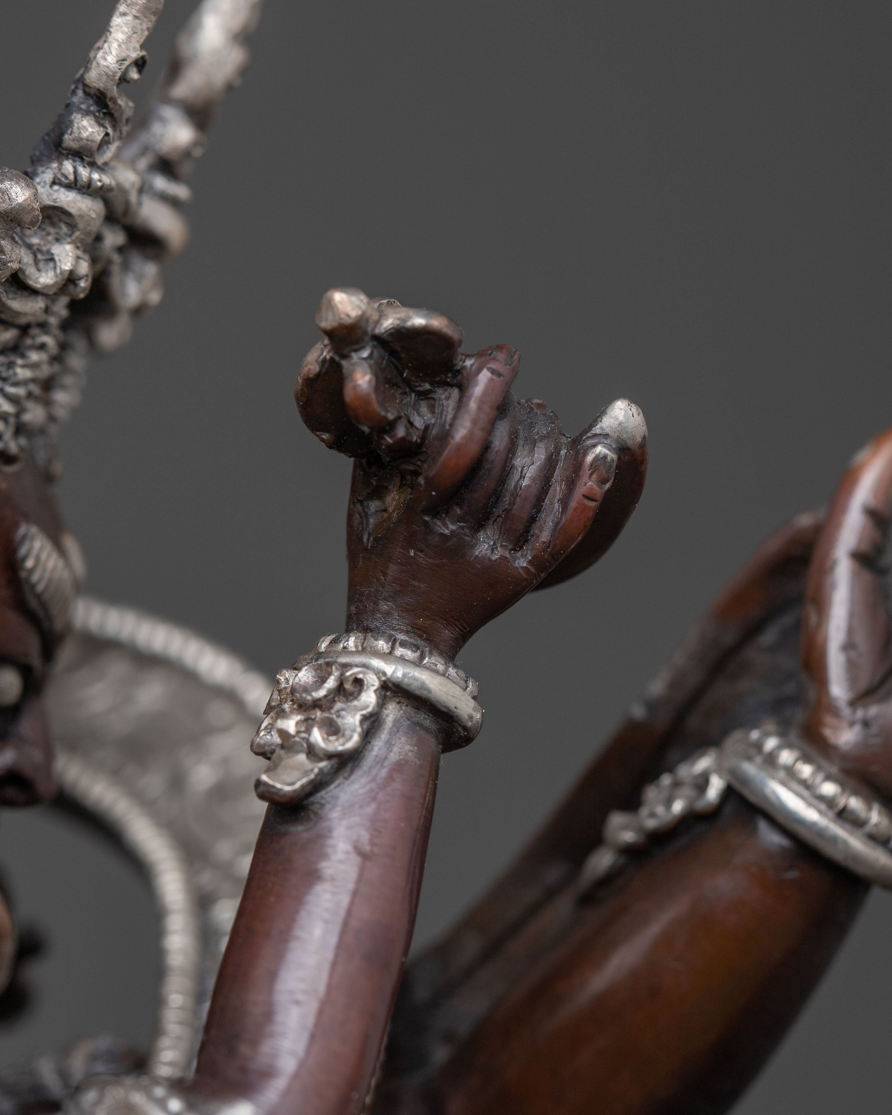 Chakrasamvara: Oxidized Copper Statue with Silver Plating