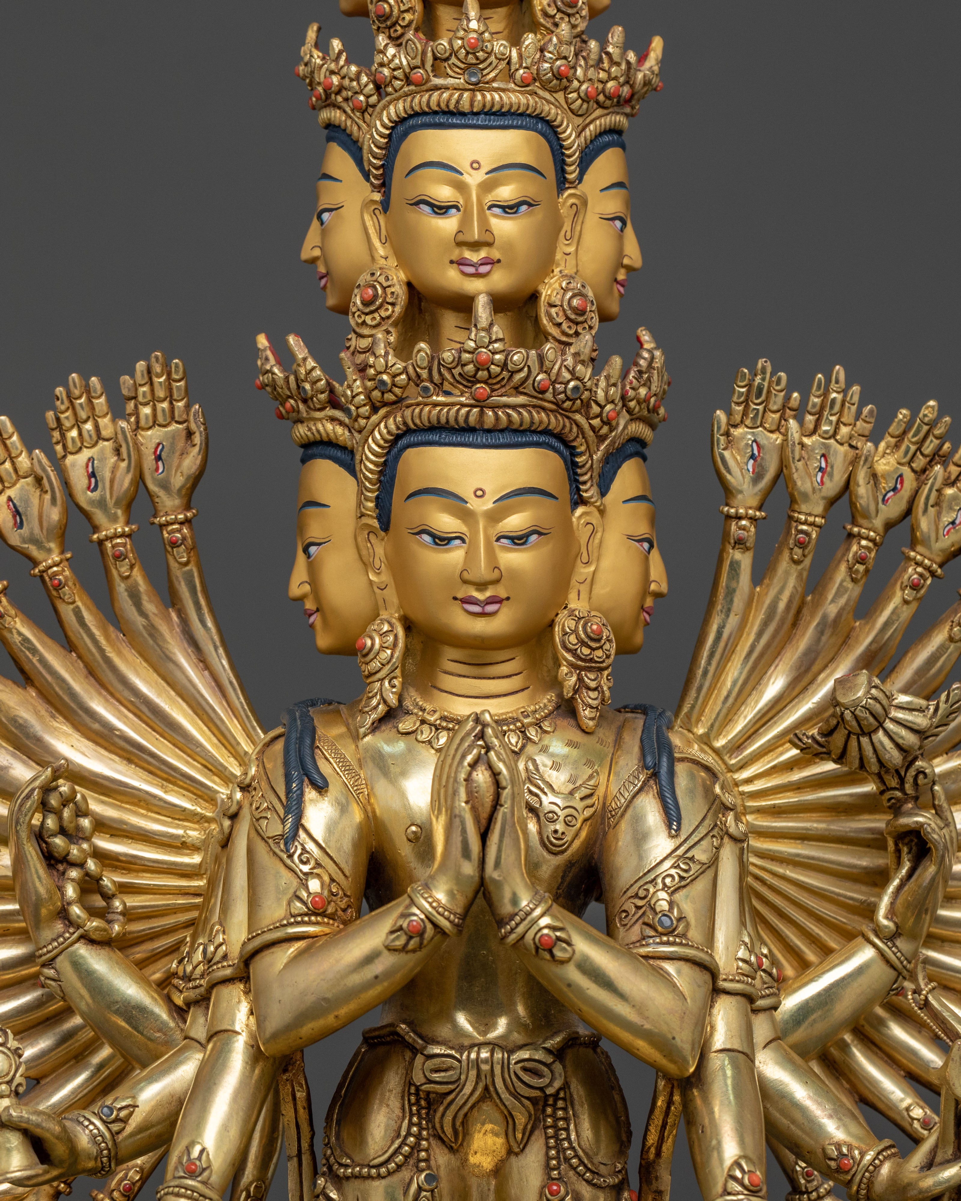 Majestic 1000 Armed Chenrezig Statue in 24K Gold Gilded Copper