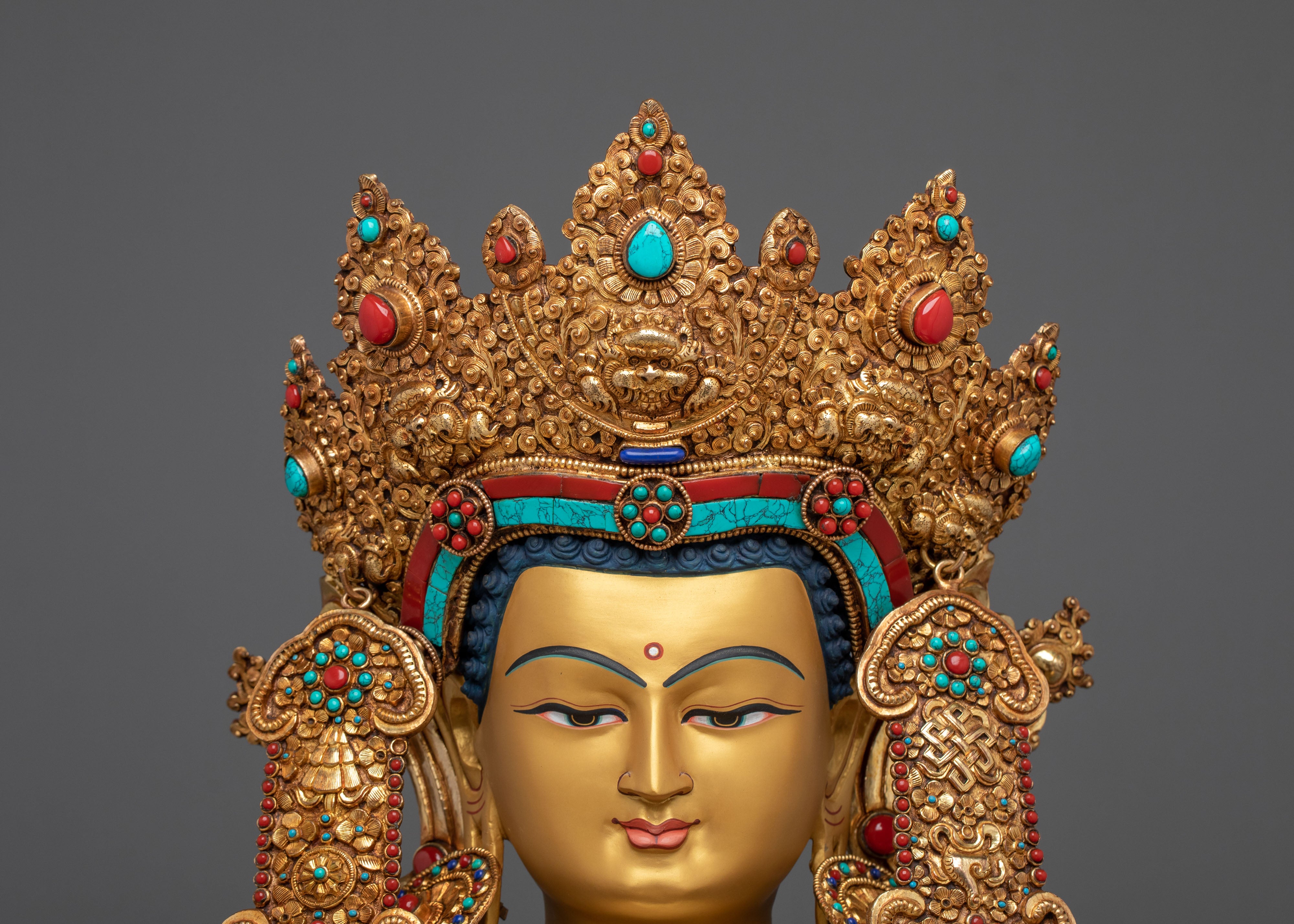 Crown Shakyamuni Buddha Statue | 24K Gold Gilded Figurine