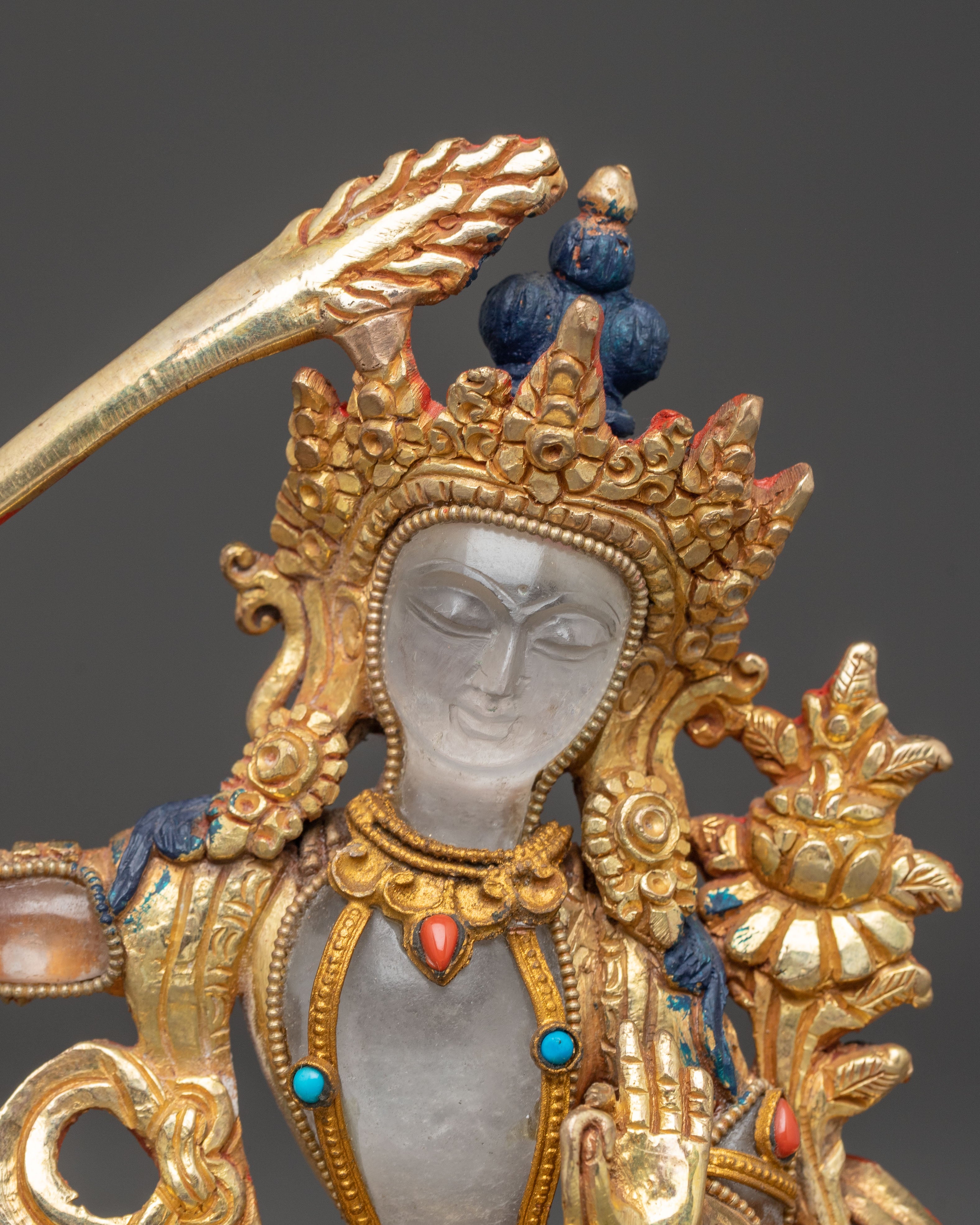 Handcrafted Crystal Bodhisattva Manjushri Statue