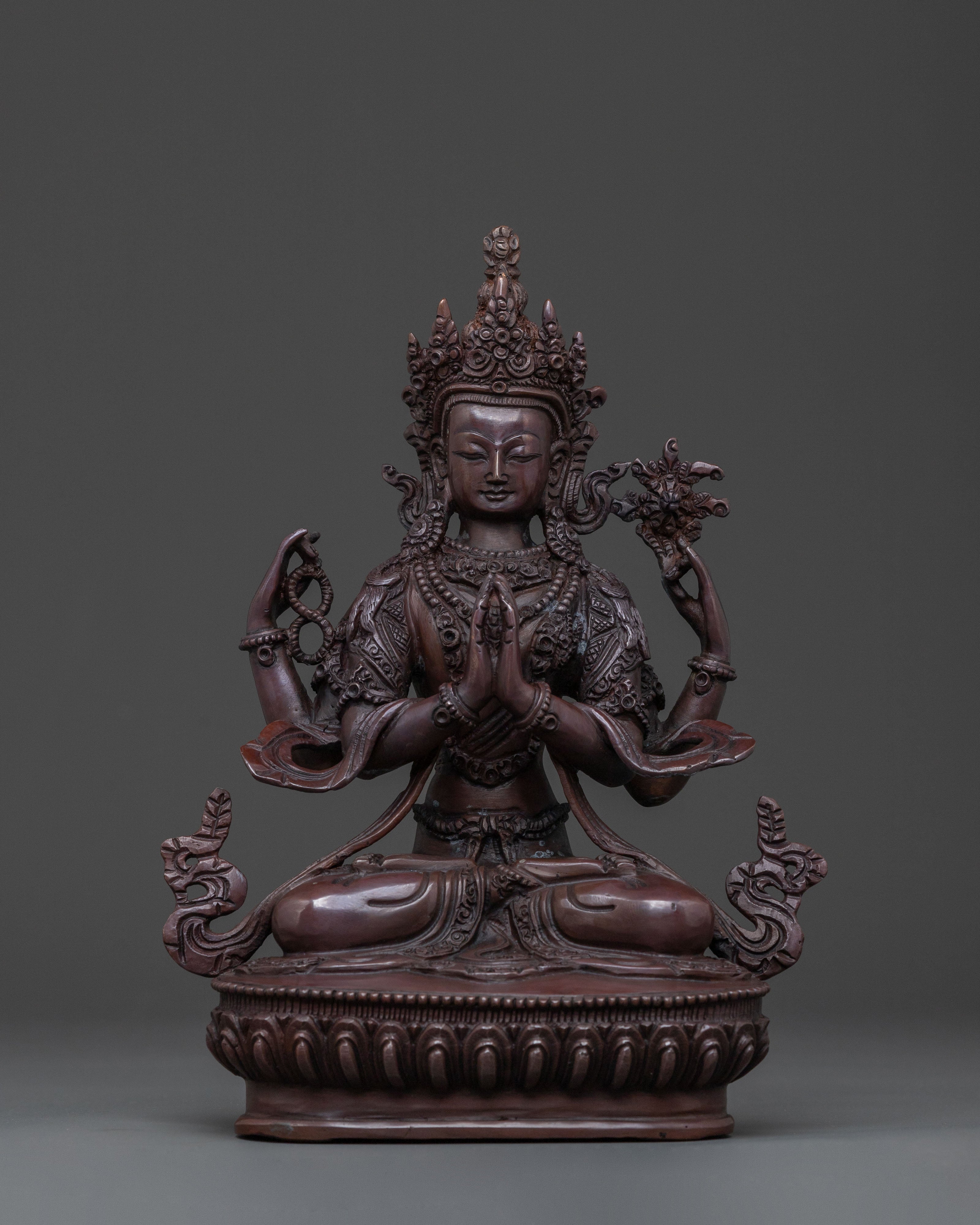  Chenrezig Oxidized Copper Statue