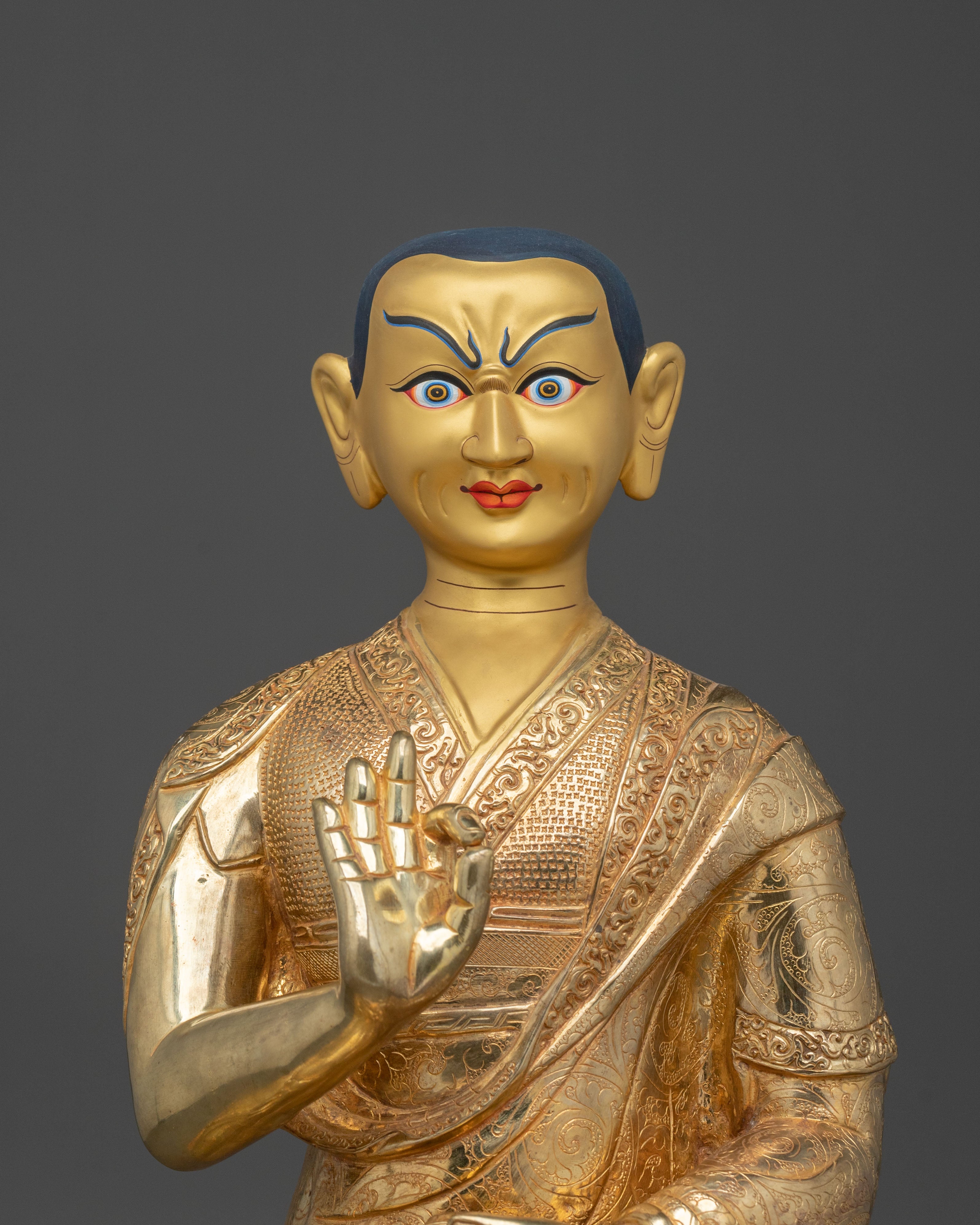 Tsongkhapa with Disciples Golden Statue Set | Buddhist Sculpture for Wisdom