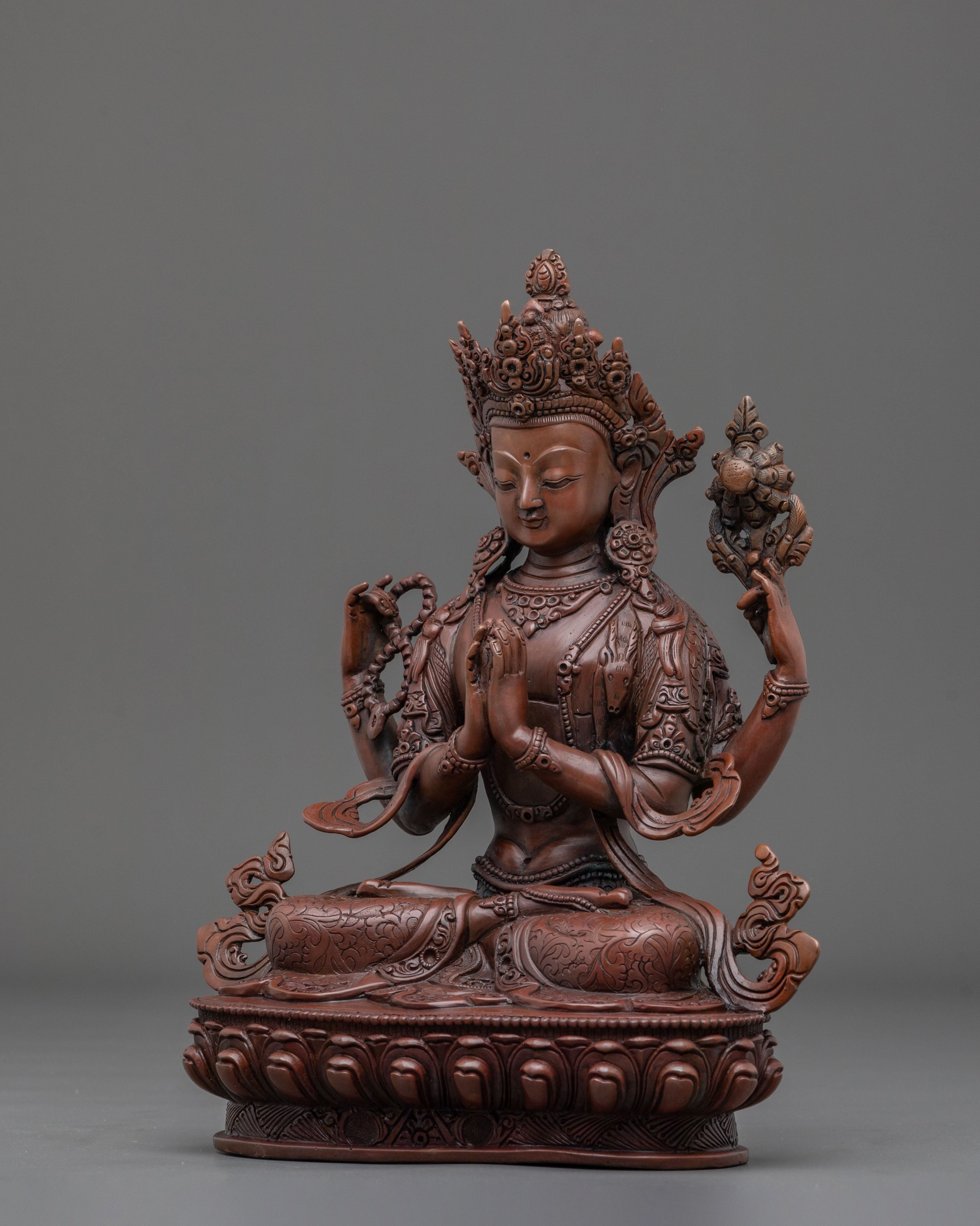 Chenrezig Buddha Statue in Oxidized Copper