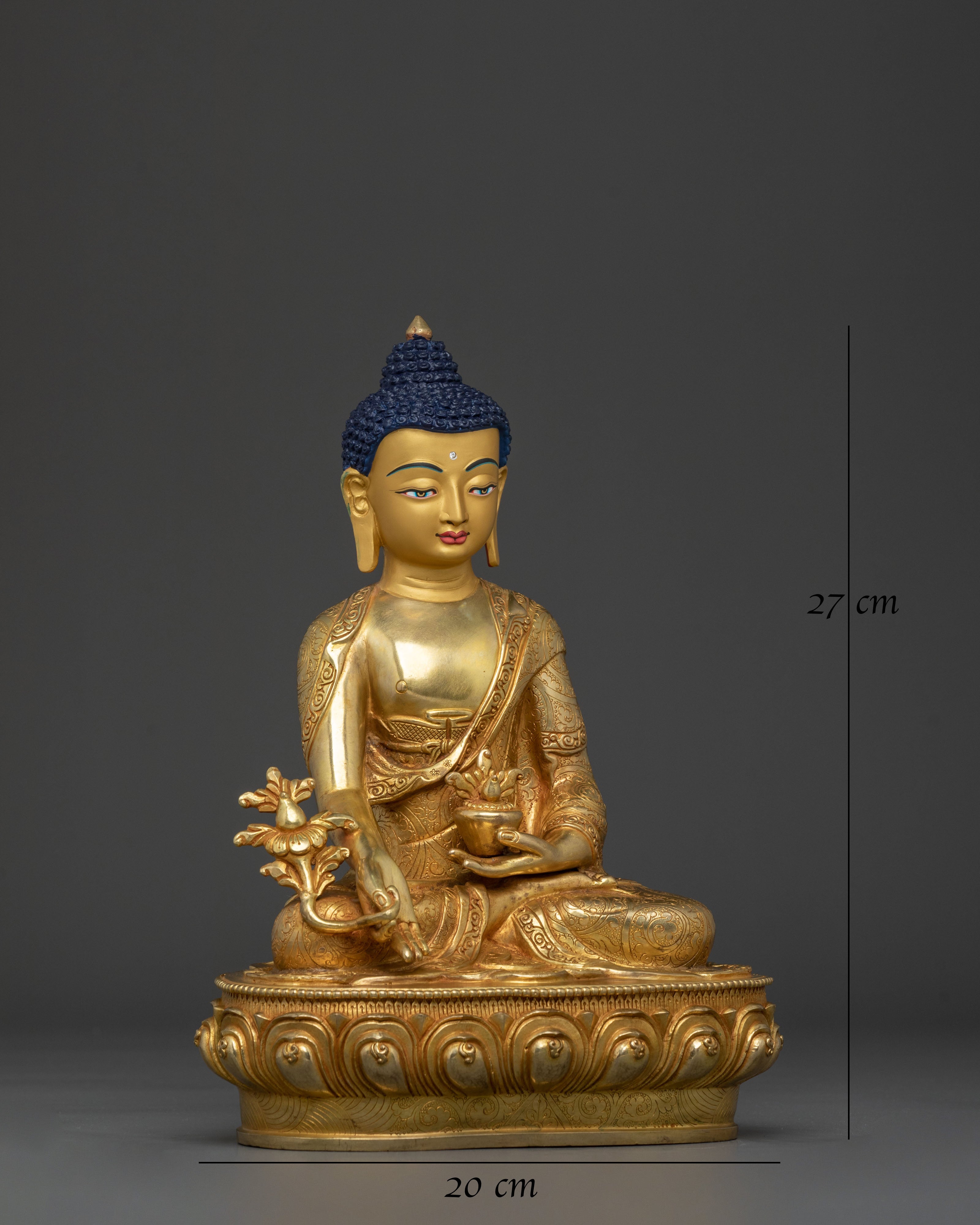 Medicine Buddha Peaceful Healing Figurine | 24K Gold Gilded Buddhist Sculpture