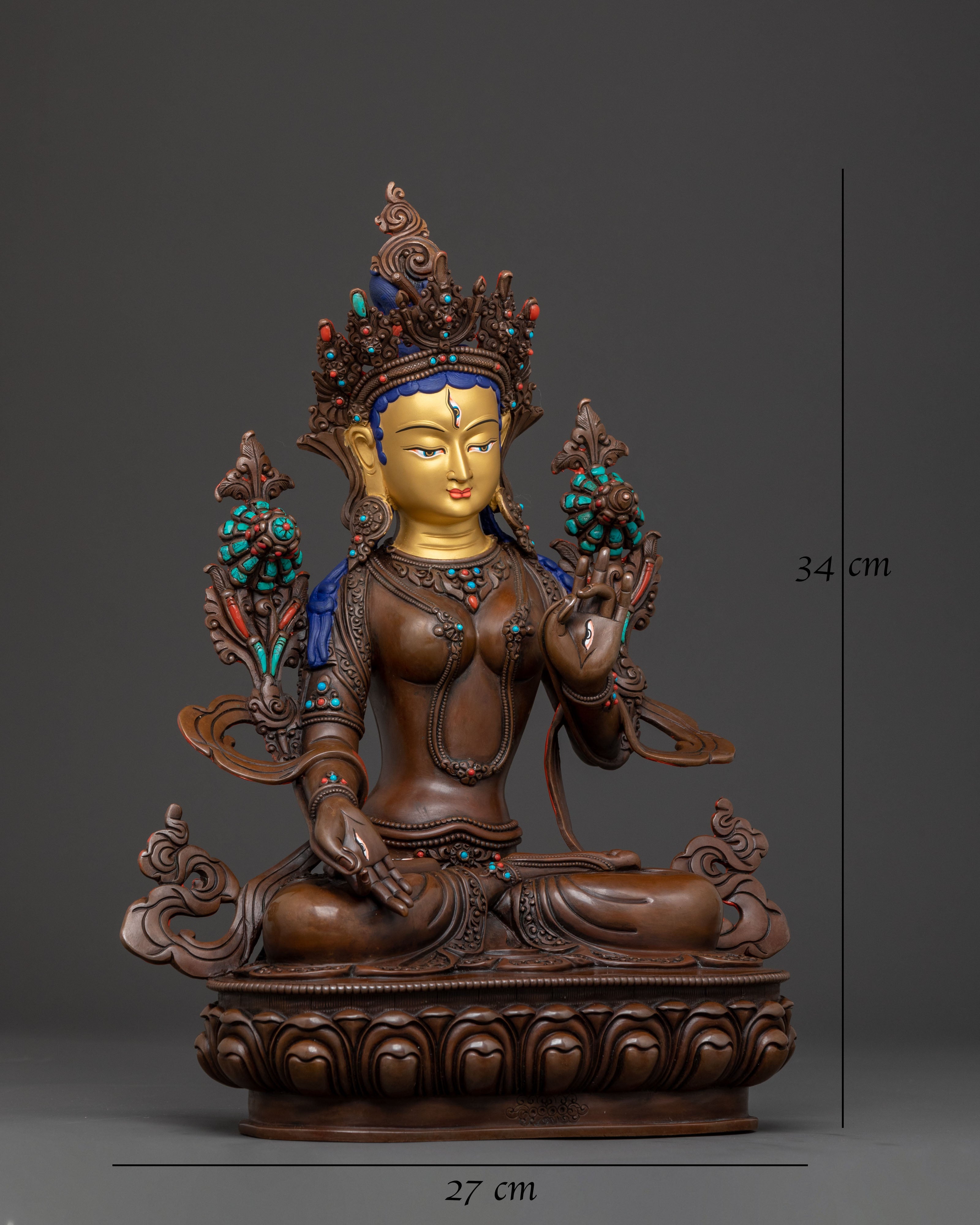 Spiritual White Tara Statue – Oxidized Copper Body