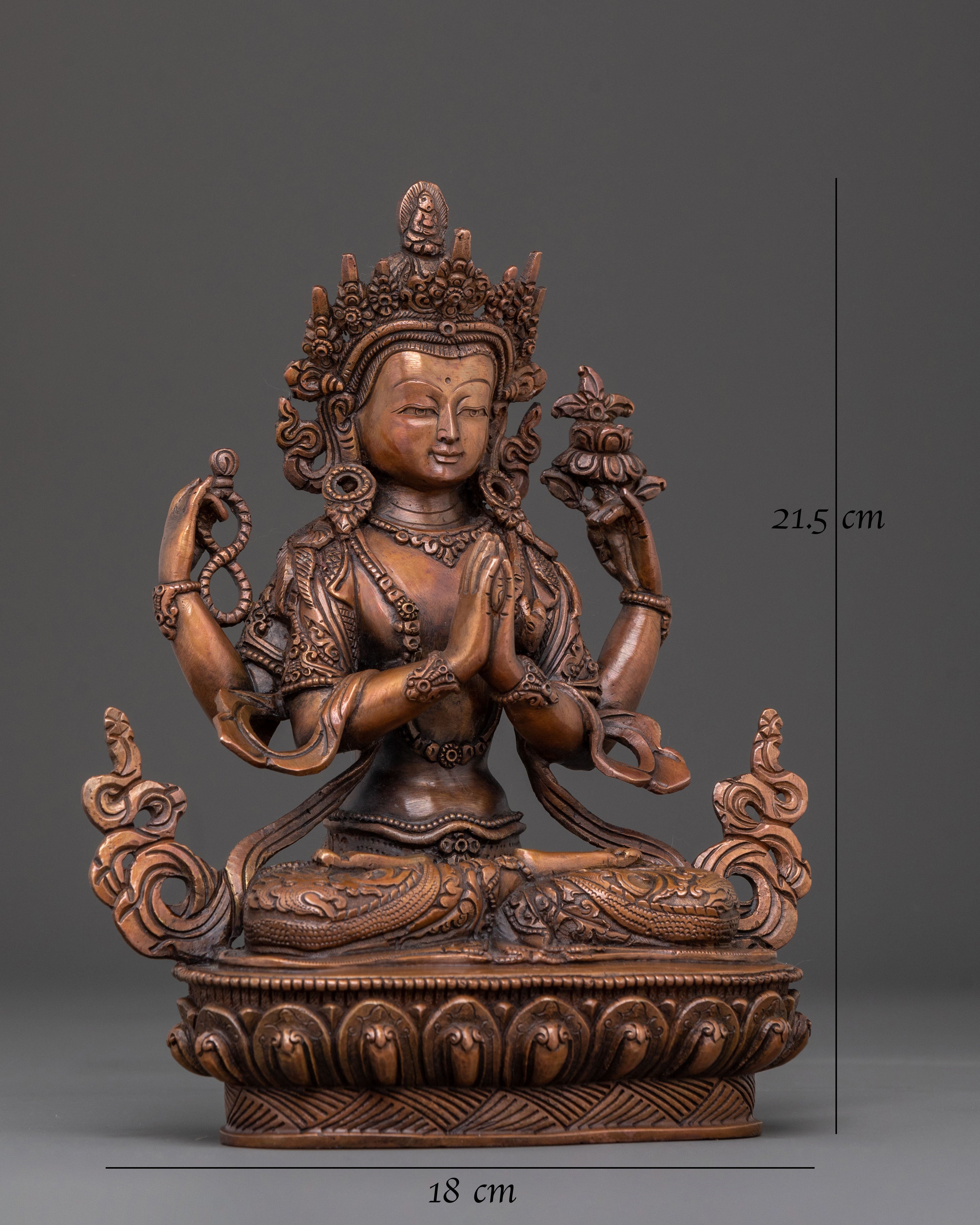 Divine Chenrezig: Handcrafted Oxidized Copper Figurine