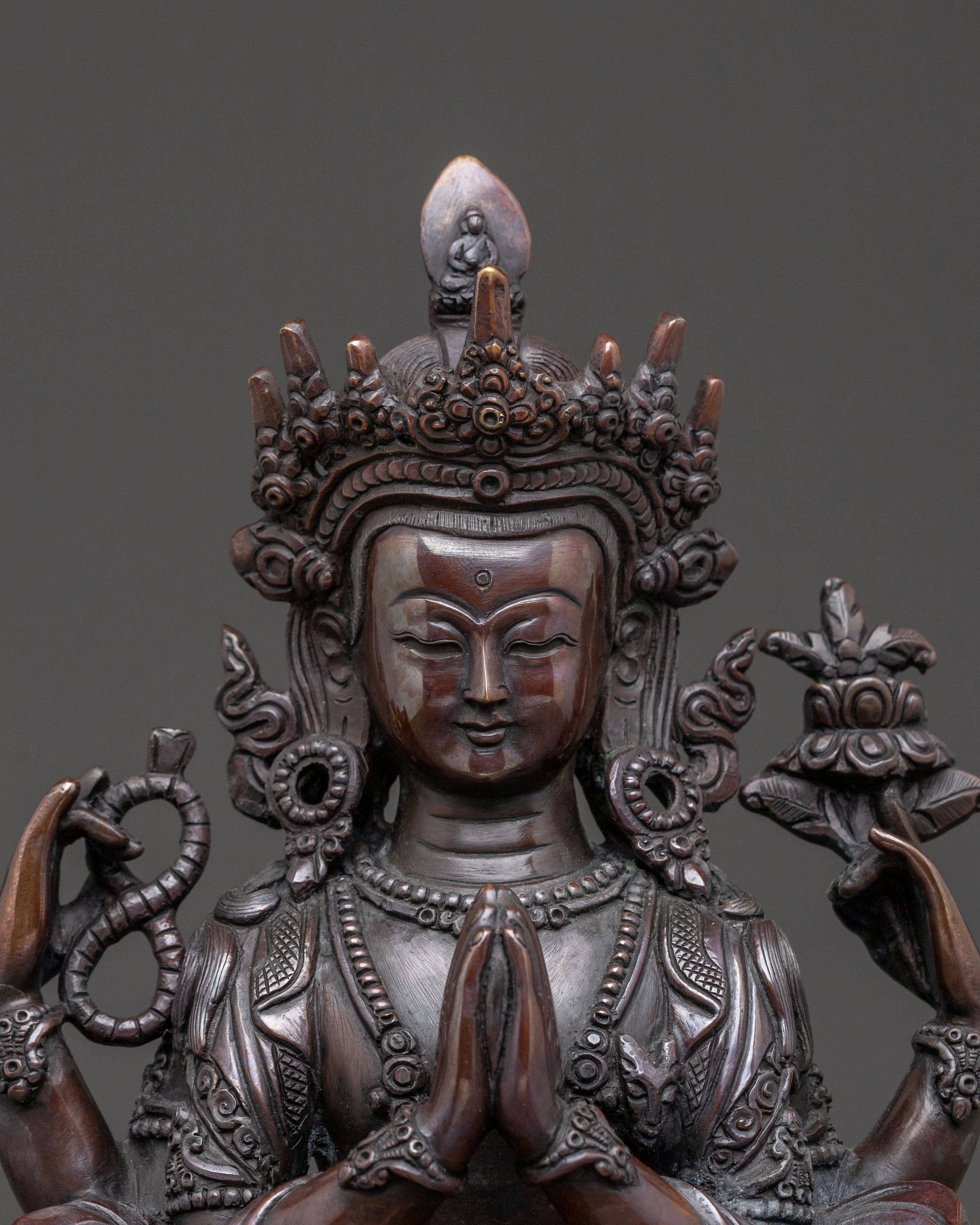 Chenrezig Statue of Compassion – Oxidized Copper Art