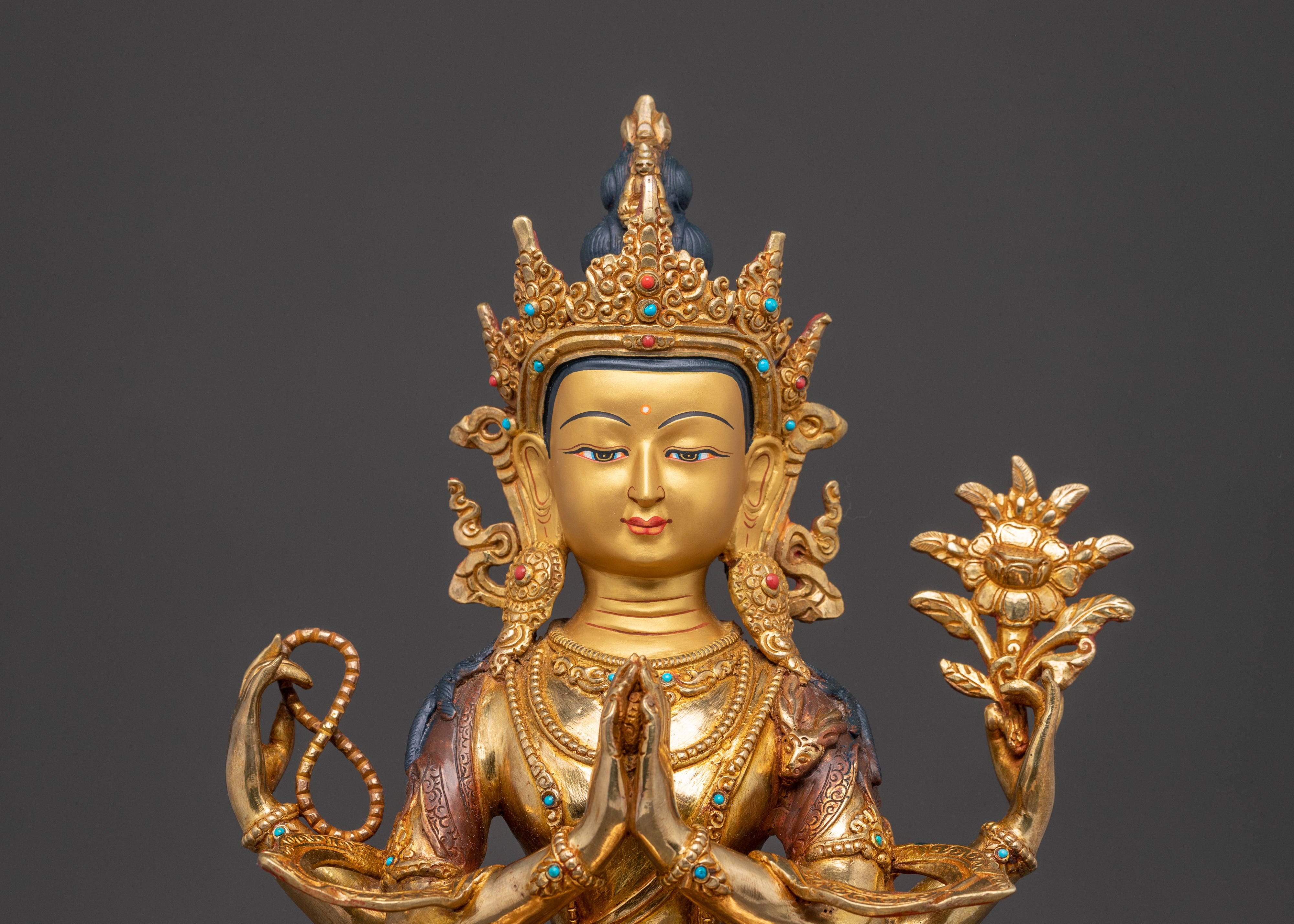 Handmade 24K Gold-Gilded Chenrezig Statue | Compassion Buddha
