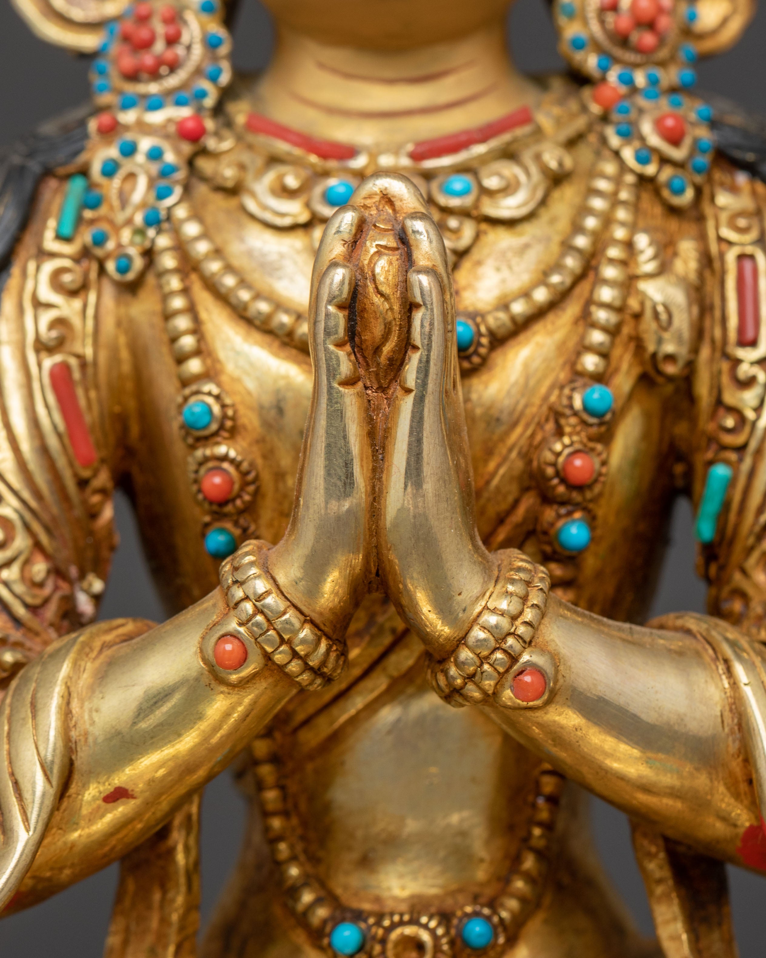 Handcrafted 24K Gold Gilded Chenrezig Statue | Sacred Nepalese Art