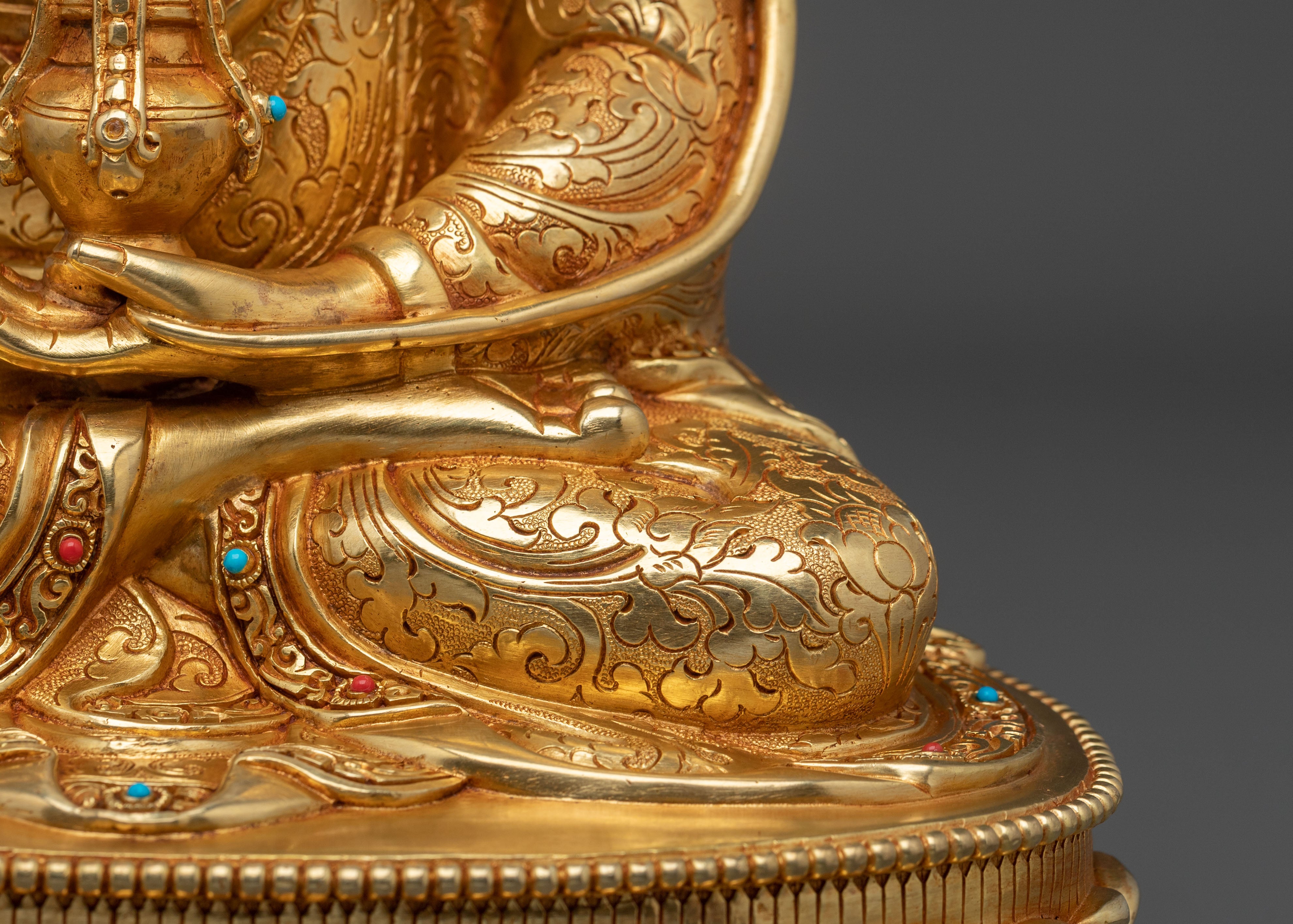 Tsongkhapa Spiritual Sculpture: Hand-Gilded Copper