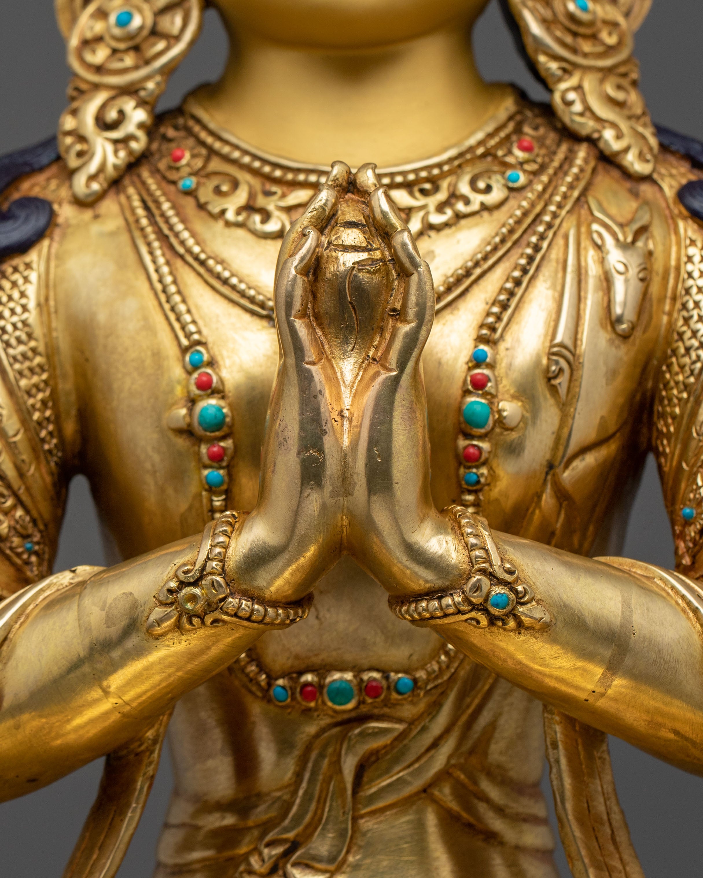 Four-Armed Chenrezig Sculpture | 31.5cm Golden Figurine